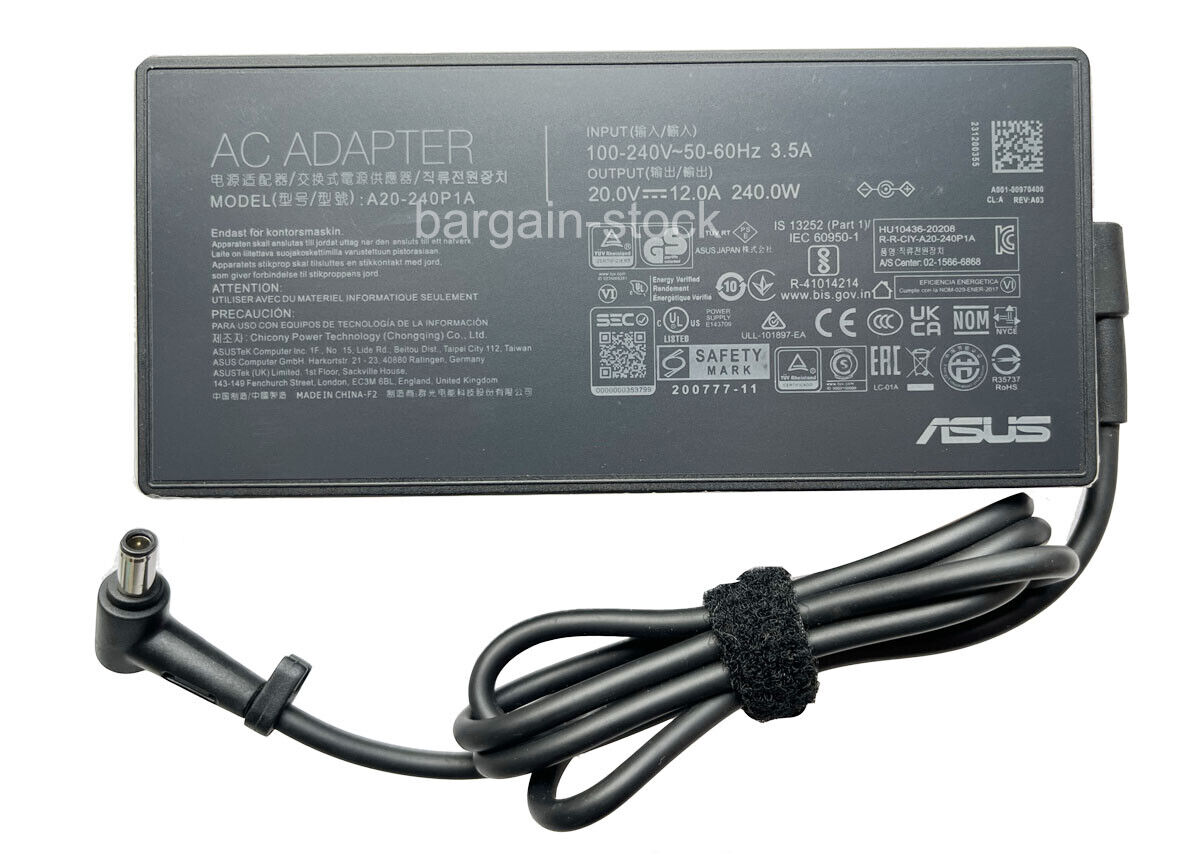 A20-240P1A 20V 12A 240W AC Adapter Charger For ASUS ROG Zephyrus ZenBook 6.0mm