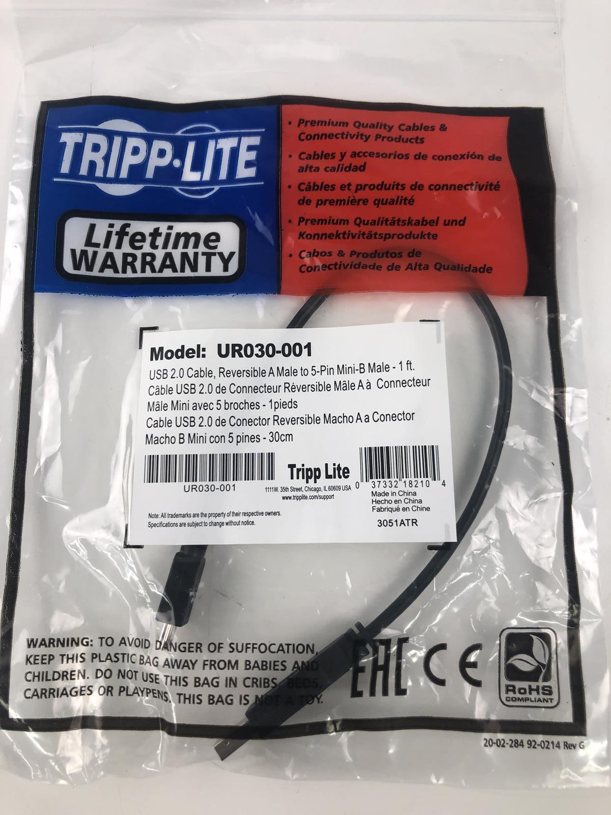 TRIPP-LITE UR030-001 1FT REVERSIBLE USB-A TO MINI USB-B HI-SPEED CONVERTER