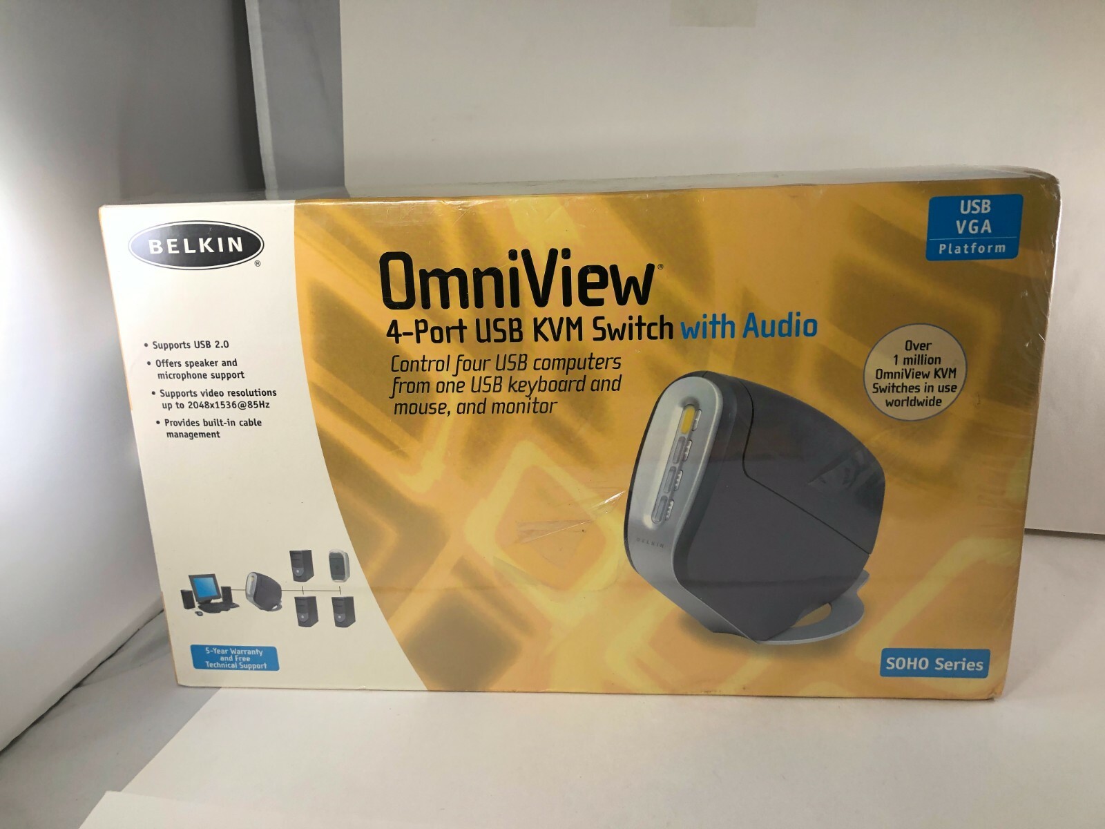 Belkin F1DS104U OmniView 4-Port USB KVM Switch with Audio - SOHO Series - NEW