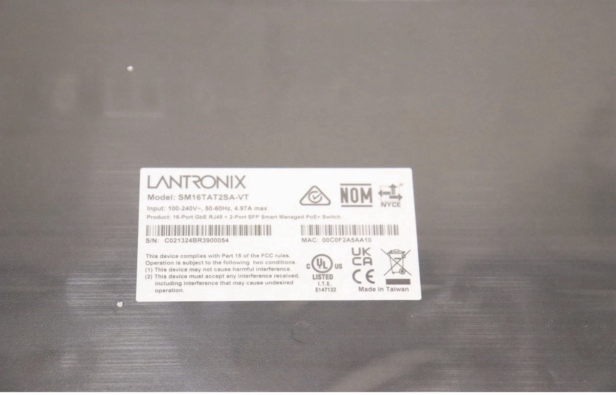 Lantronix Verint SM16TAT2SA-VT EVR-SW-18PoE+ Switch - New