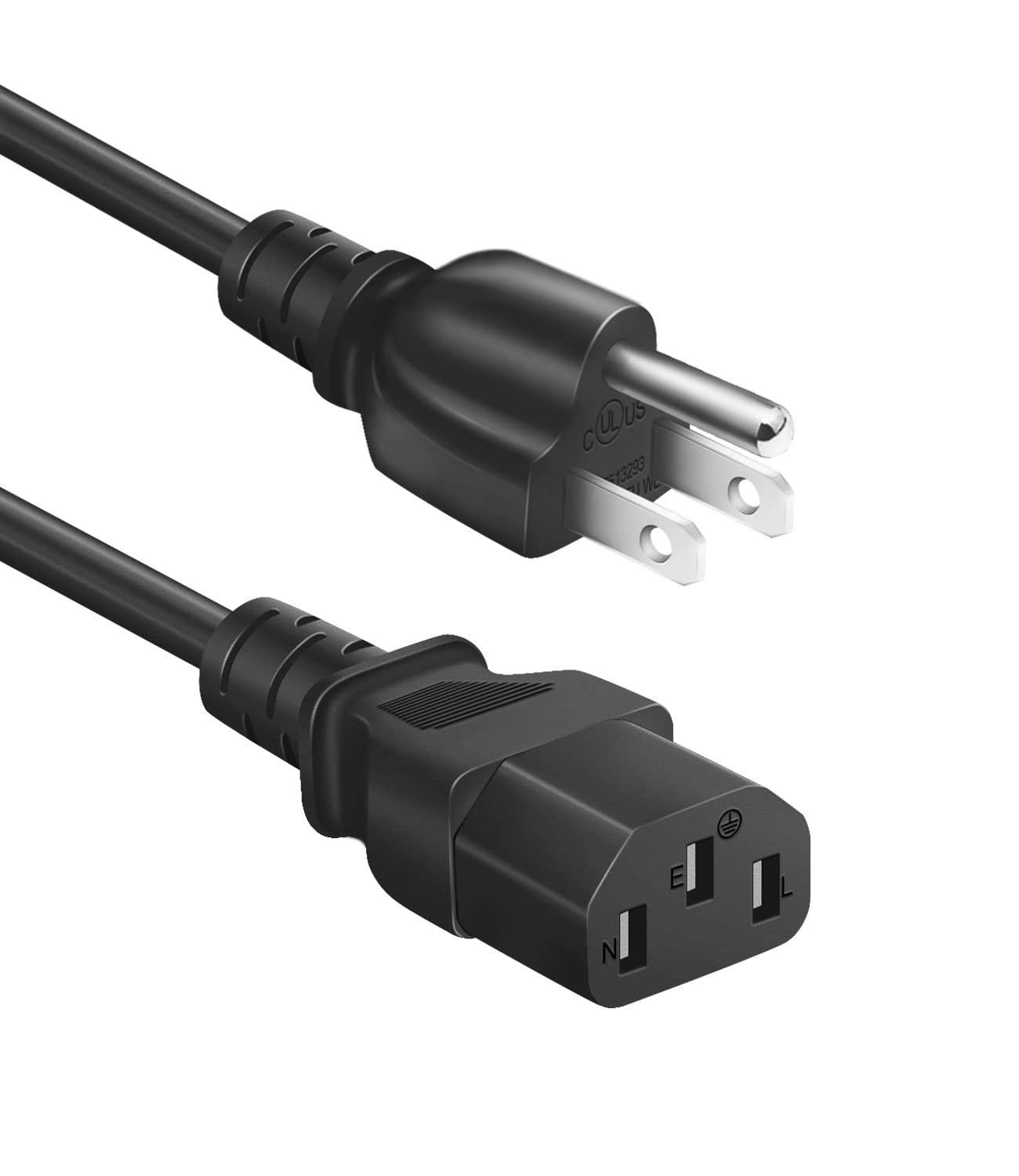 6ft Universal 3-Prong AC Power Cable for Computer, TV, Monitor, Black