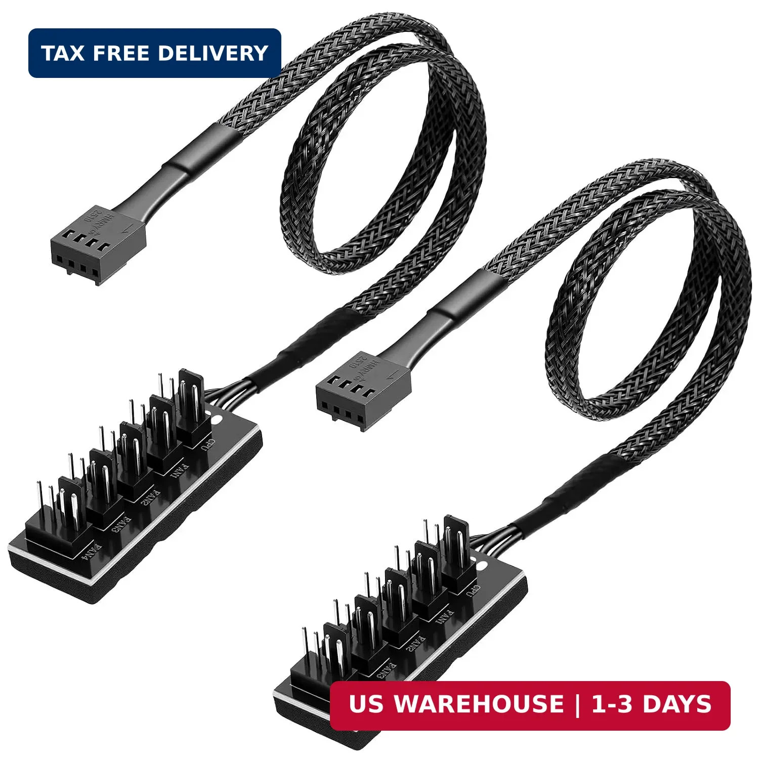 2 Pack PWM Fan Hub, PC Fan Hhub 4 Pin 1 to 5 Way Cooling Fans Power Extension Ca