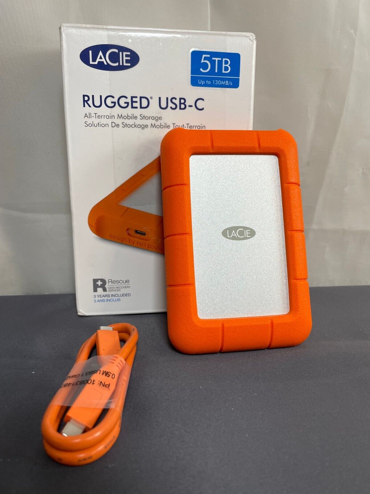 Lacie Orange Gray Rugged USB-C 5TB Portable External Hard Drive STFR5000800