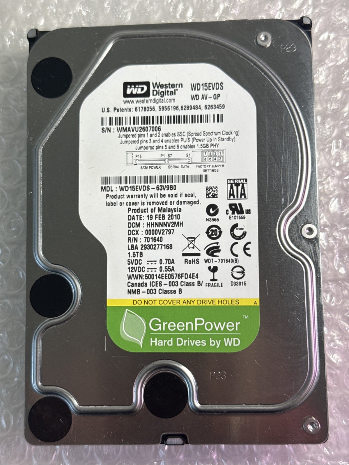 WD15EVDS-63V9B0 DCM: HHNNNV2MH Western Digital 1.5TB