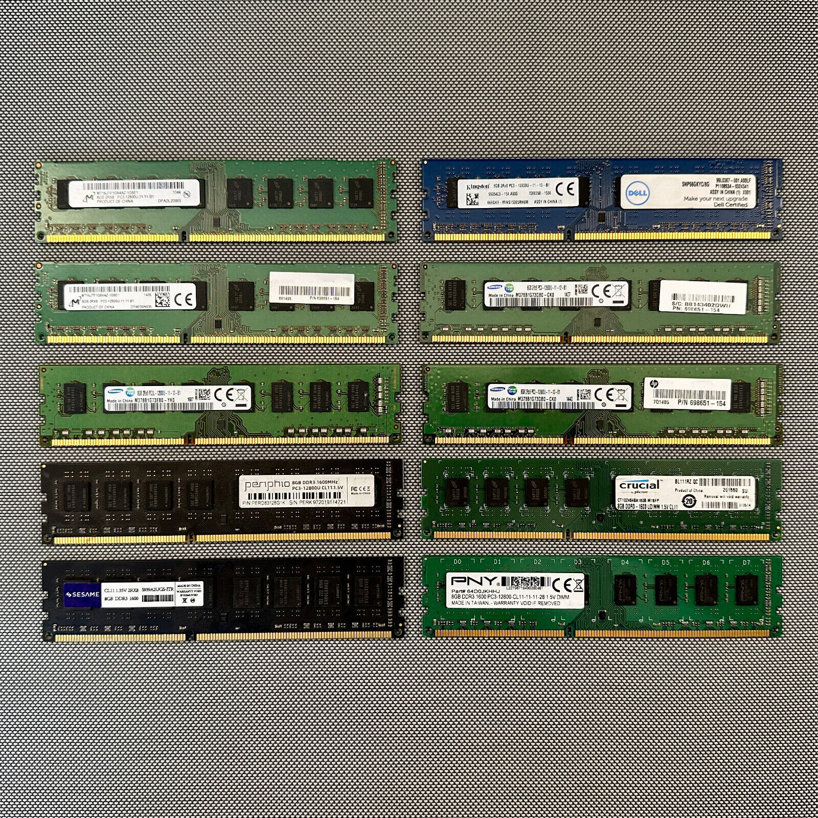 Bulk Lot of 10 8GB DDR3 PC3 Desktop RAM Units - 80GB Total (Mixed Brand)