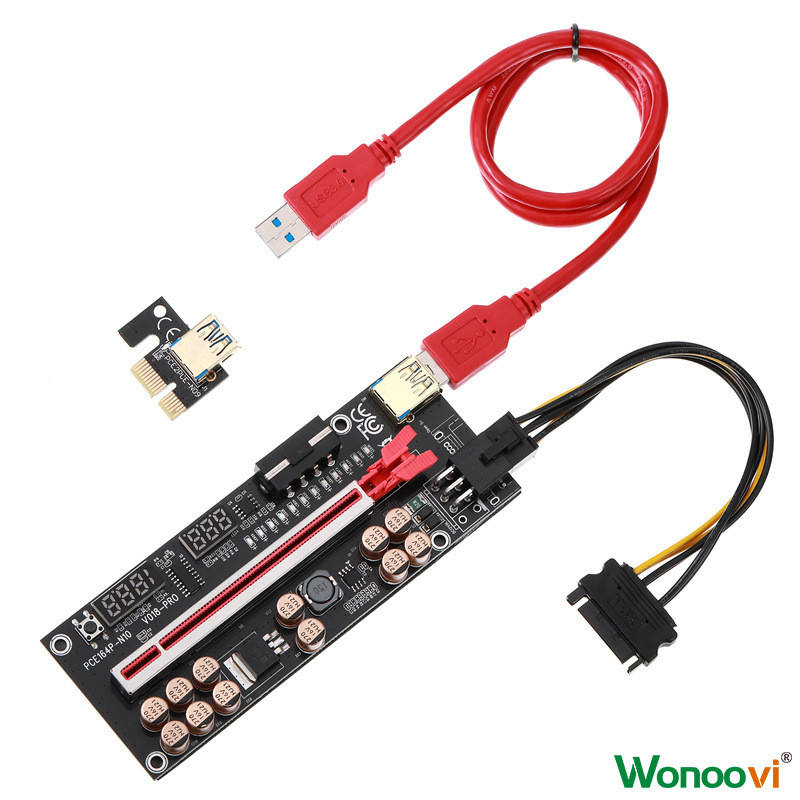 PCIe x1 to x16 Riser Card with USB 3.0 for Server GPU Expansion Adapter///