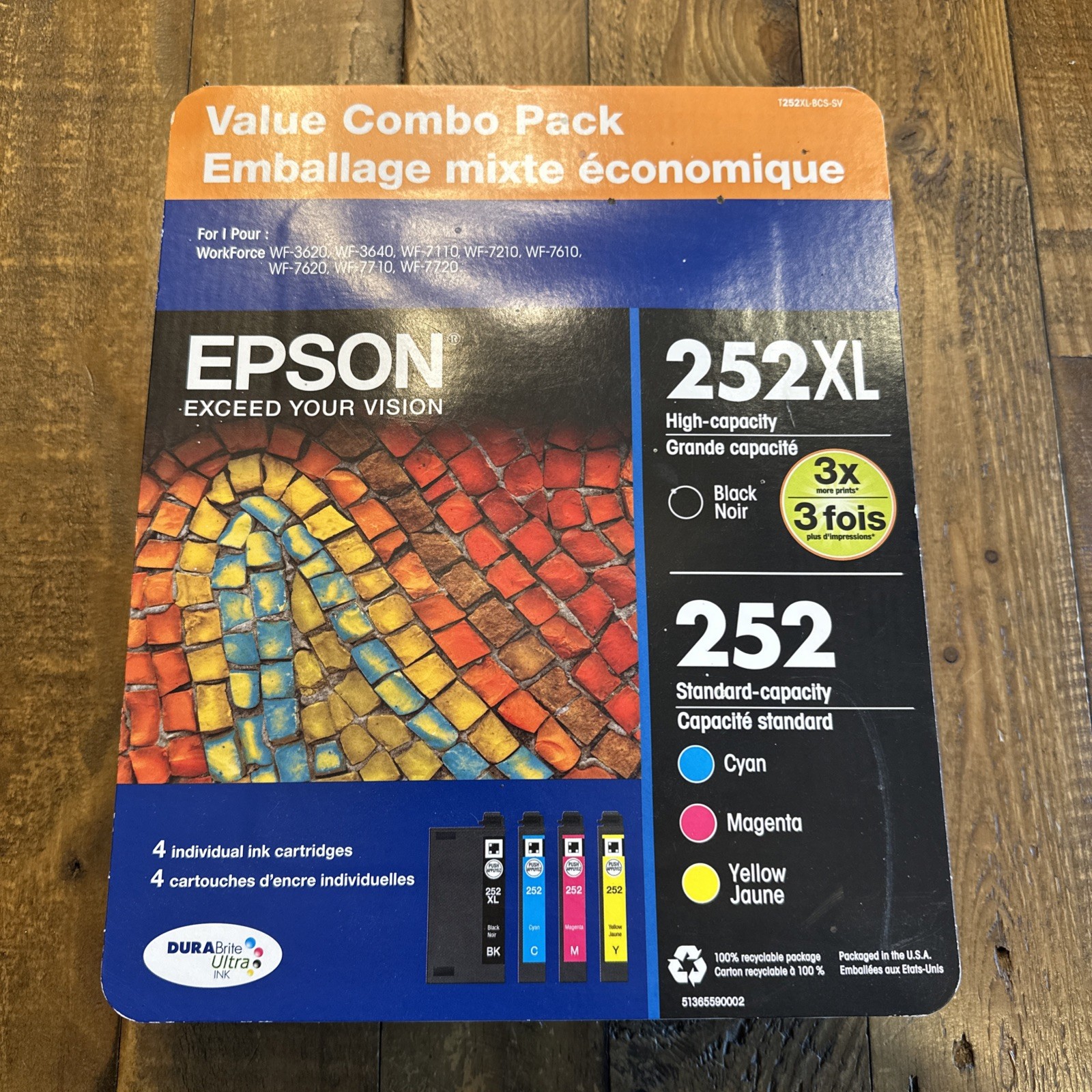 Genuine Epson 252XL Black, 252 Color Cyan Magenta Yellow T252XL-BCS-SV 03/2024