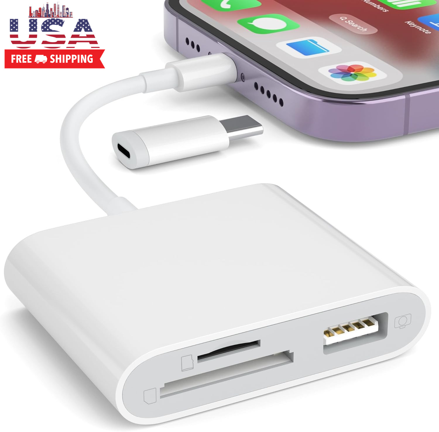SD Card Reader for Iphone, Memory Card Reader with USB Camera Adapter Plug and P