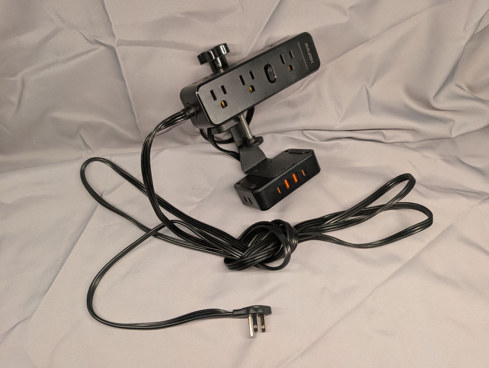 HOPOW Dual Layer Desk Clamp Power Strip 13 Outlets 4 USB 10FT Cord Black