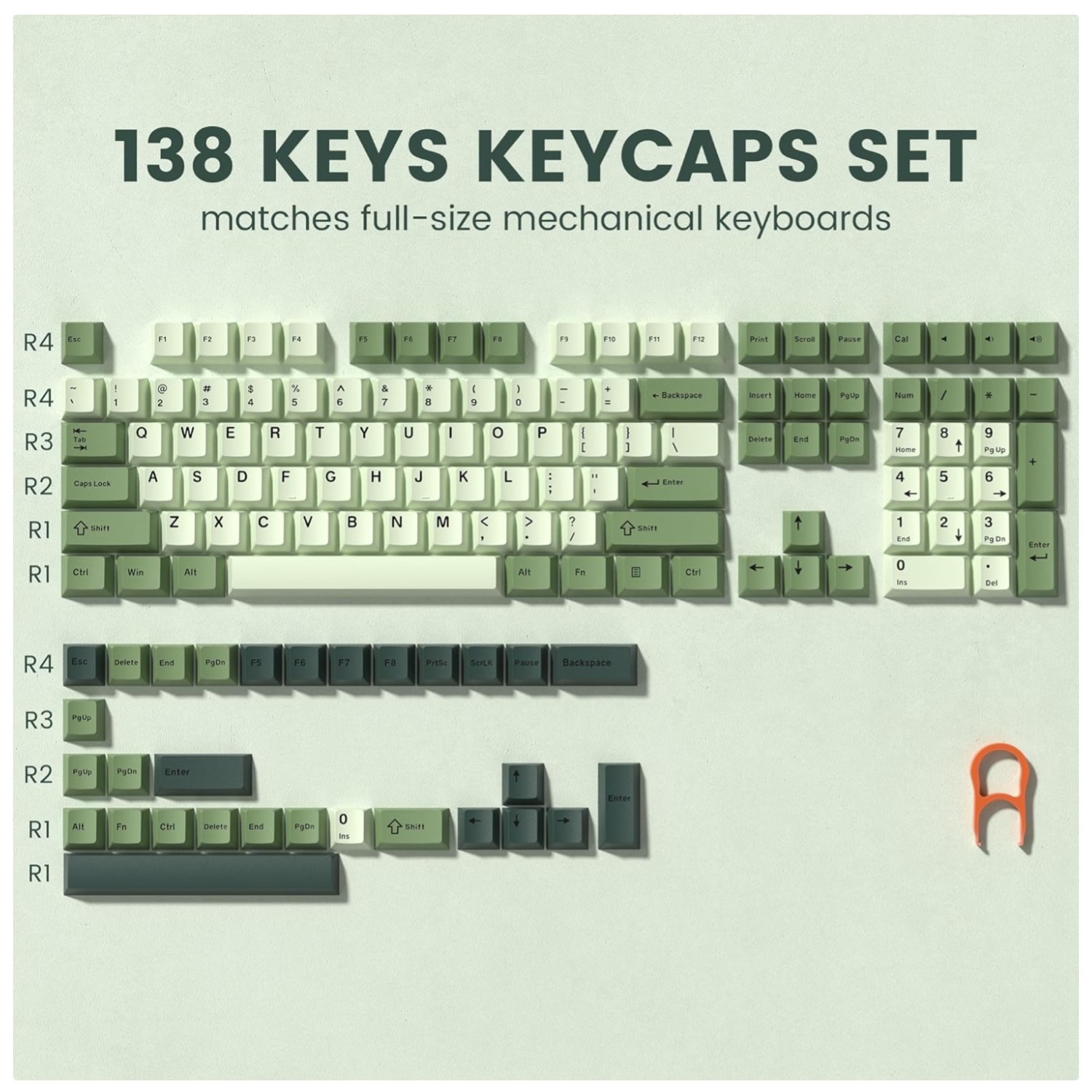 138-Key Retro Matcha Green Keycaps - PBT Material