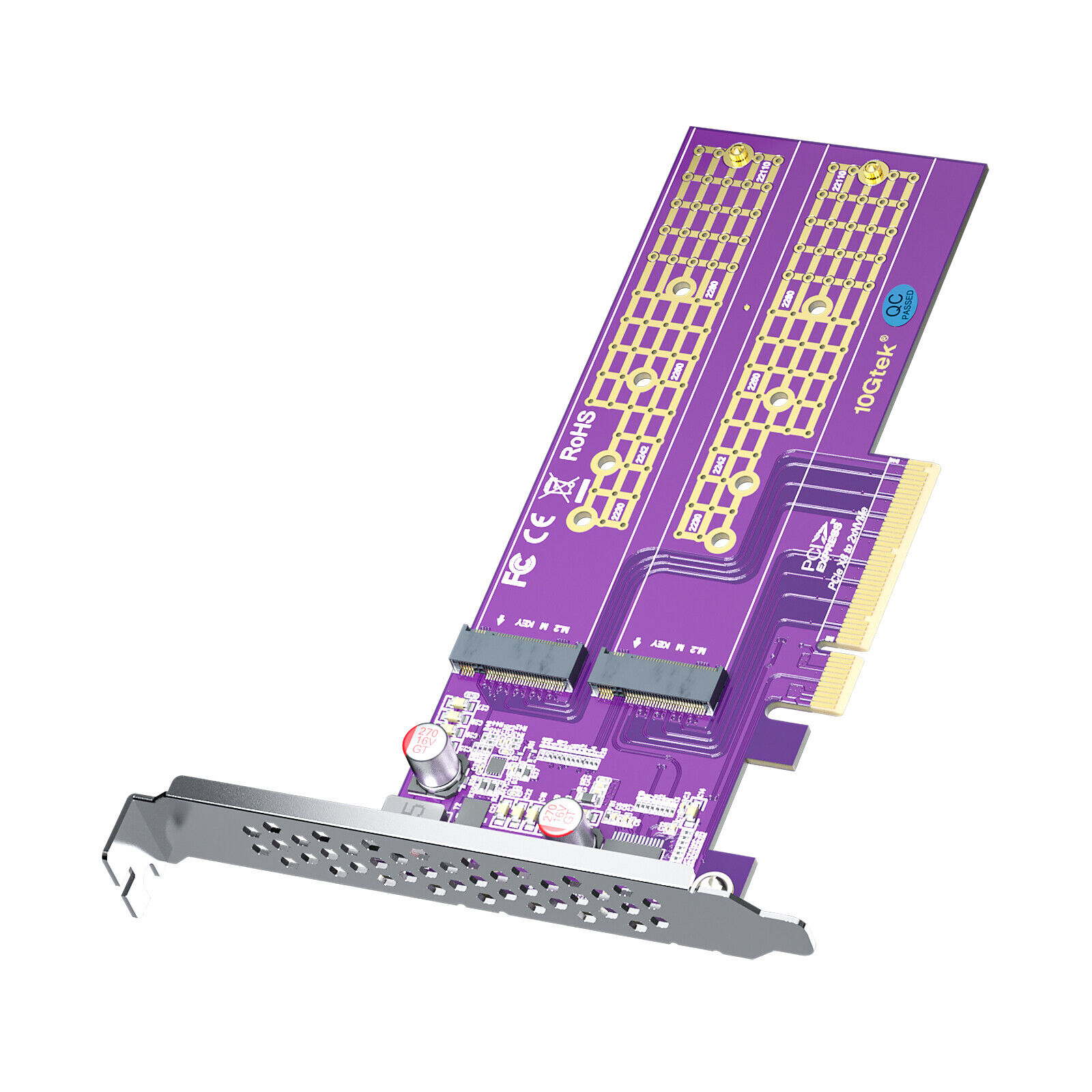 2 Ports M.2 M-Key to Desktop PCIe x8 NVMe SSD Adapter For 22110,2280,2260 drives
