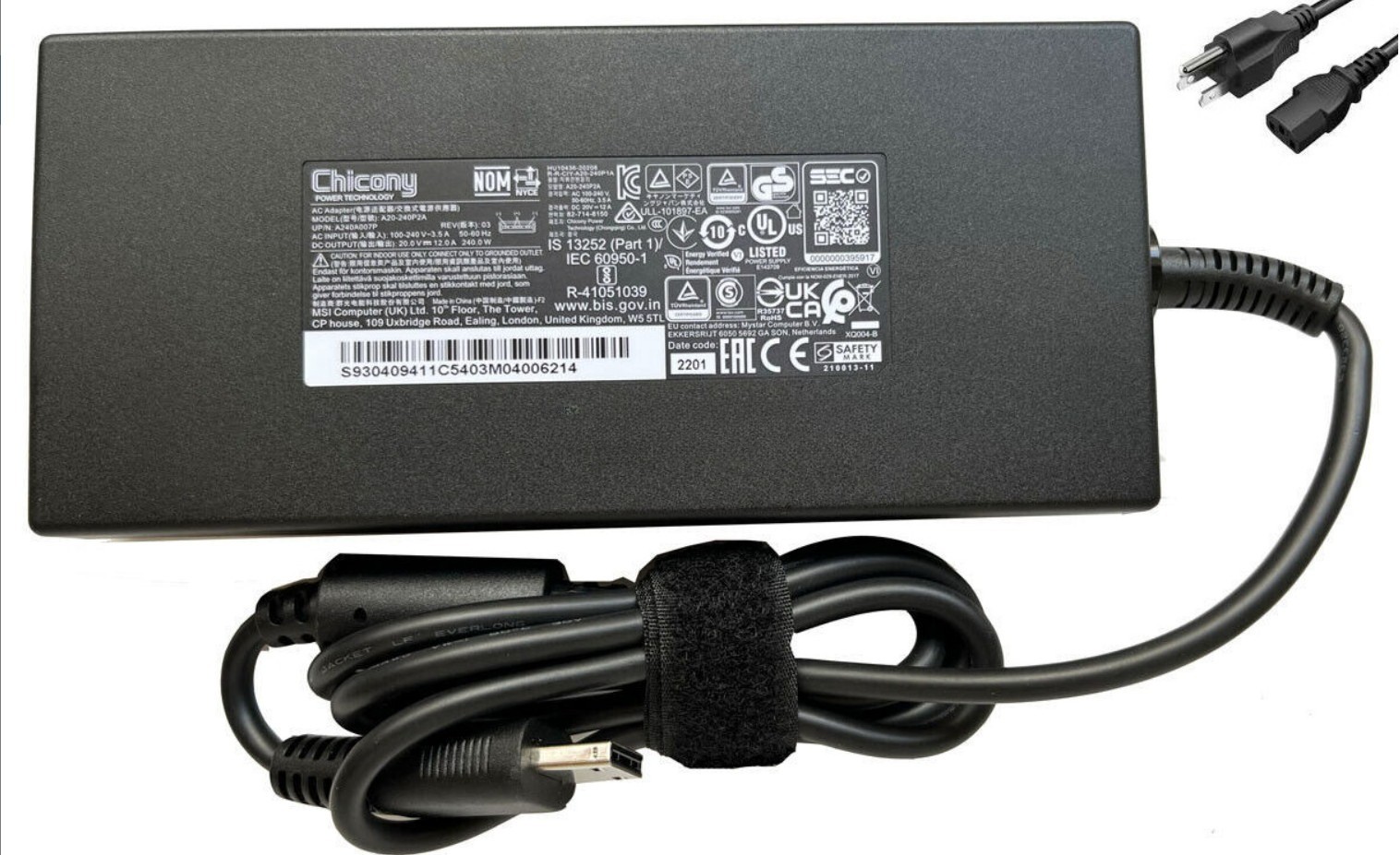 FIT FOR Chicony MSI Stealth GS77 12UH-097CZ 12UHS AC Adapter NEW Power Charger