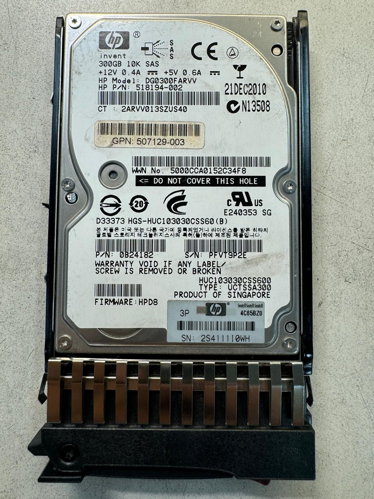 HP 518194-002 DG0300FARVV 300GB 10K RPM 16MB Cache 6 Gb/s SAS 2.5" HDD