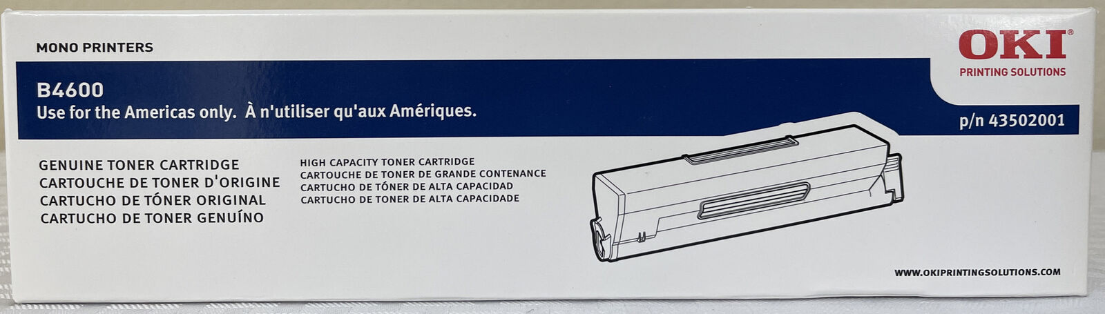 OKI Genuine Mono Printers high Capacity toner Cartridge B4600 P/N: 43502001