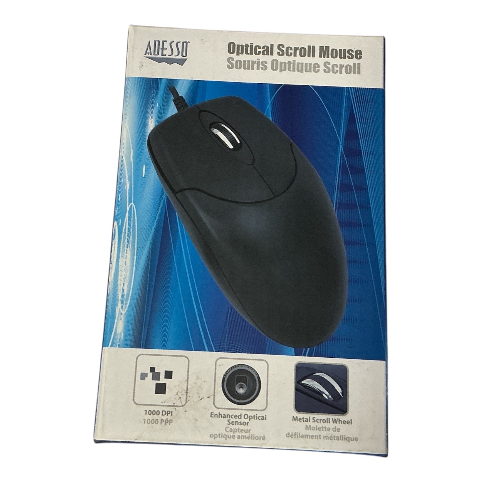Adesso HC-3003US USB Wired Optical Mouse 1000 DPI Metal Scroll Wheel Black