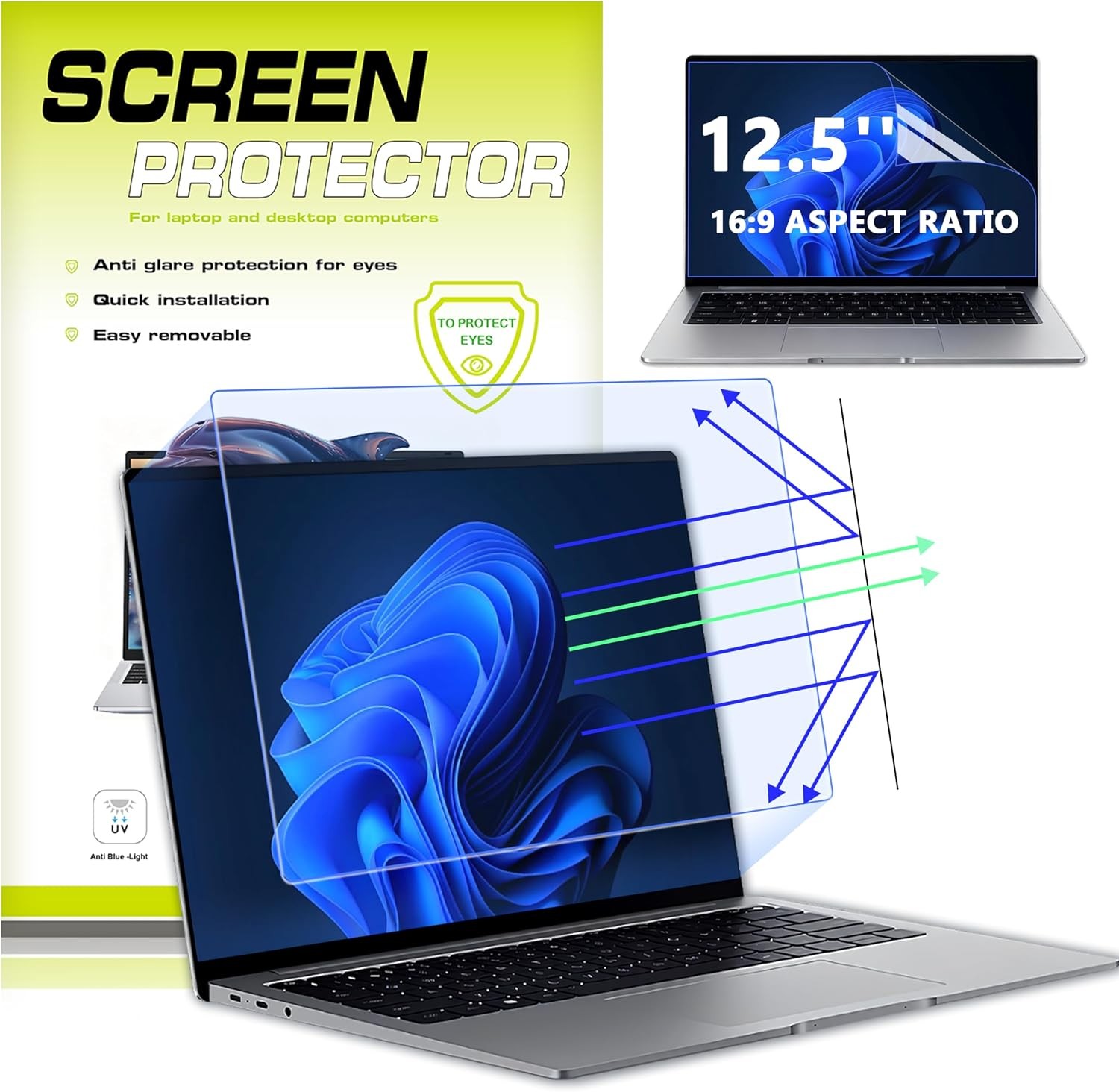 12.5 Inch 16:9 Anti Blue Light Laptop Screen Protector - 2 Pack