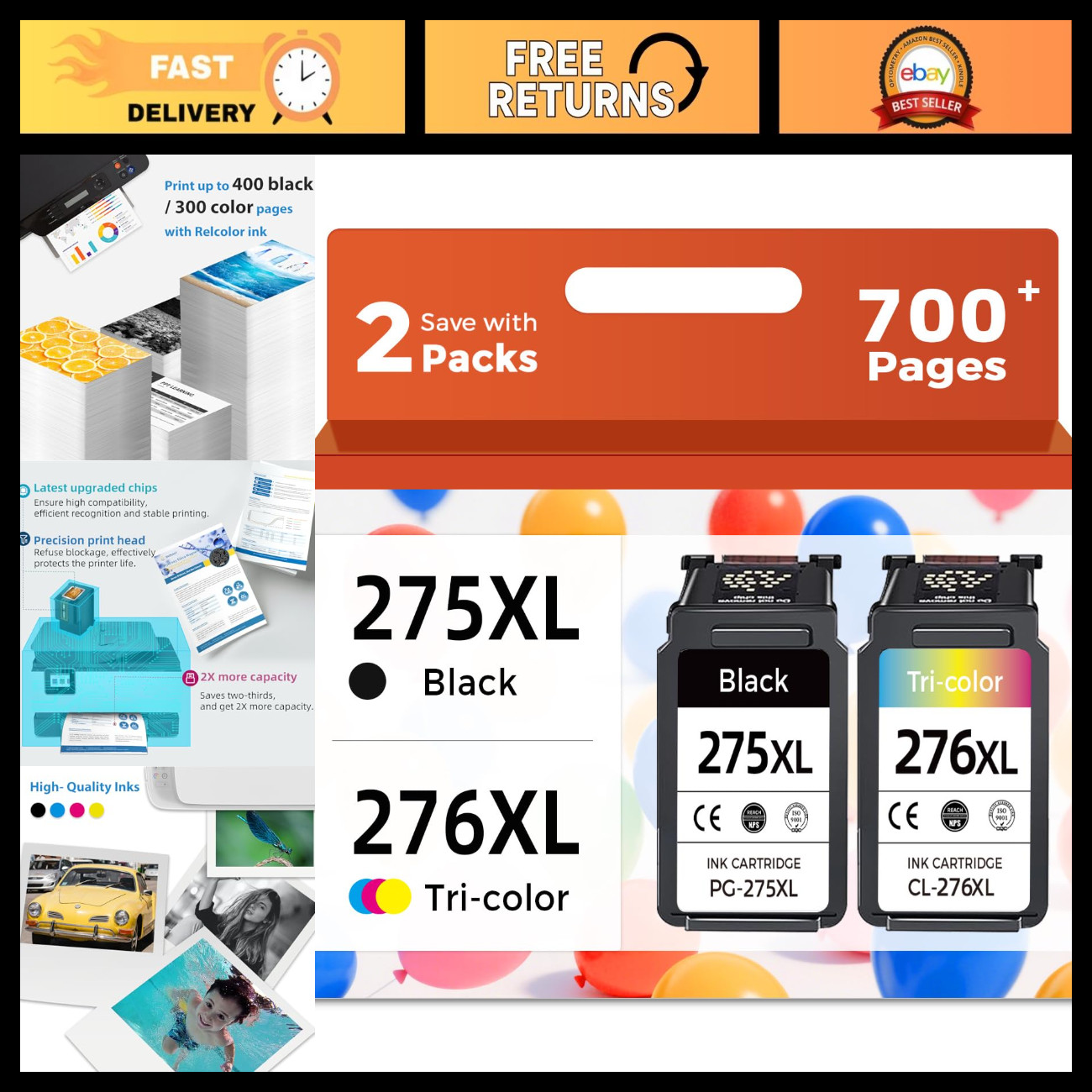 High-Capacity Ink Cartridge Set for Canon 275XL 276XL - TS3700 TR4700 Compatible