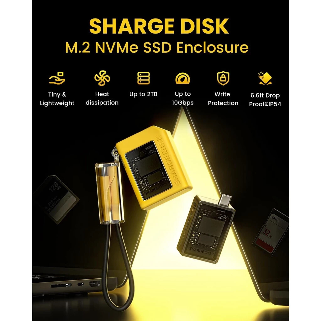 SHARGE Disk M.2 NVMe SSD Enclosure WIth Cooling System 10 Gbps USB C