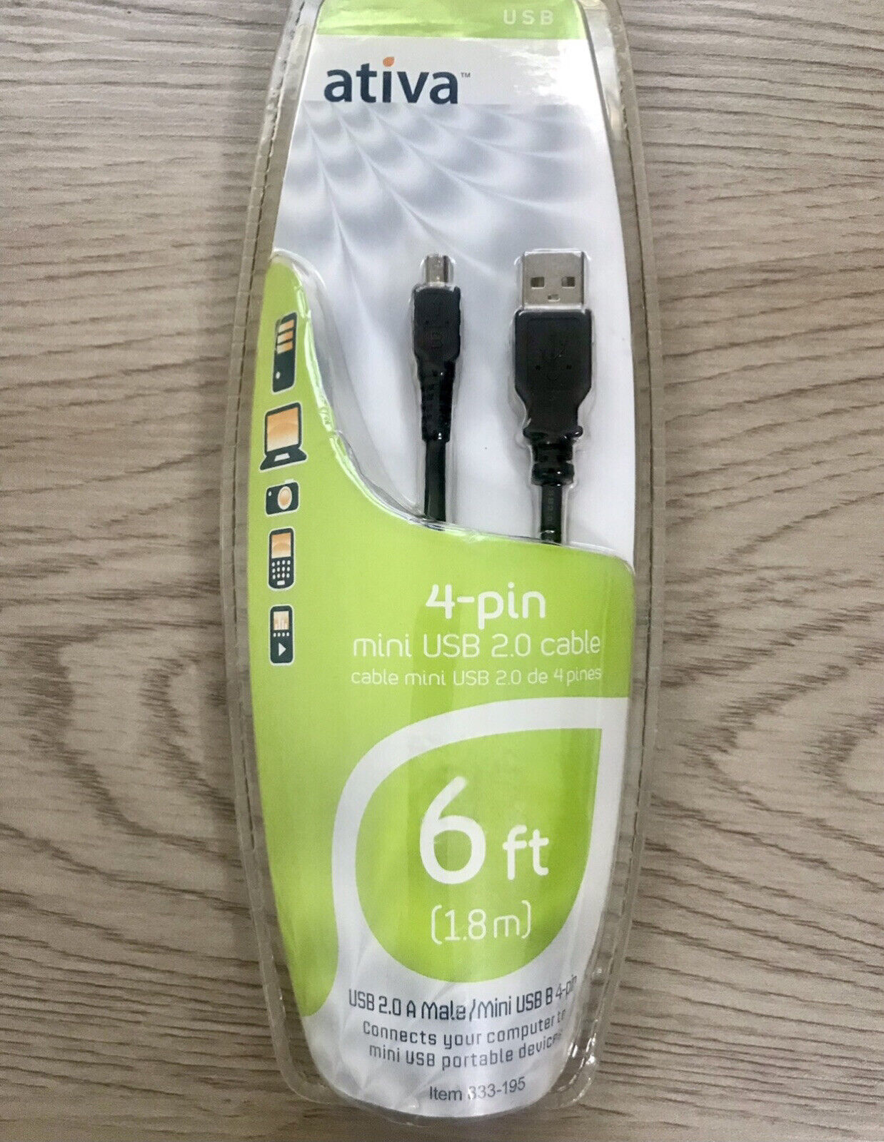 Ativa 4-Pin Mini USB 2.0 Cable | 6ft. (1.8m) | A Male/Mini USB