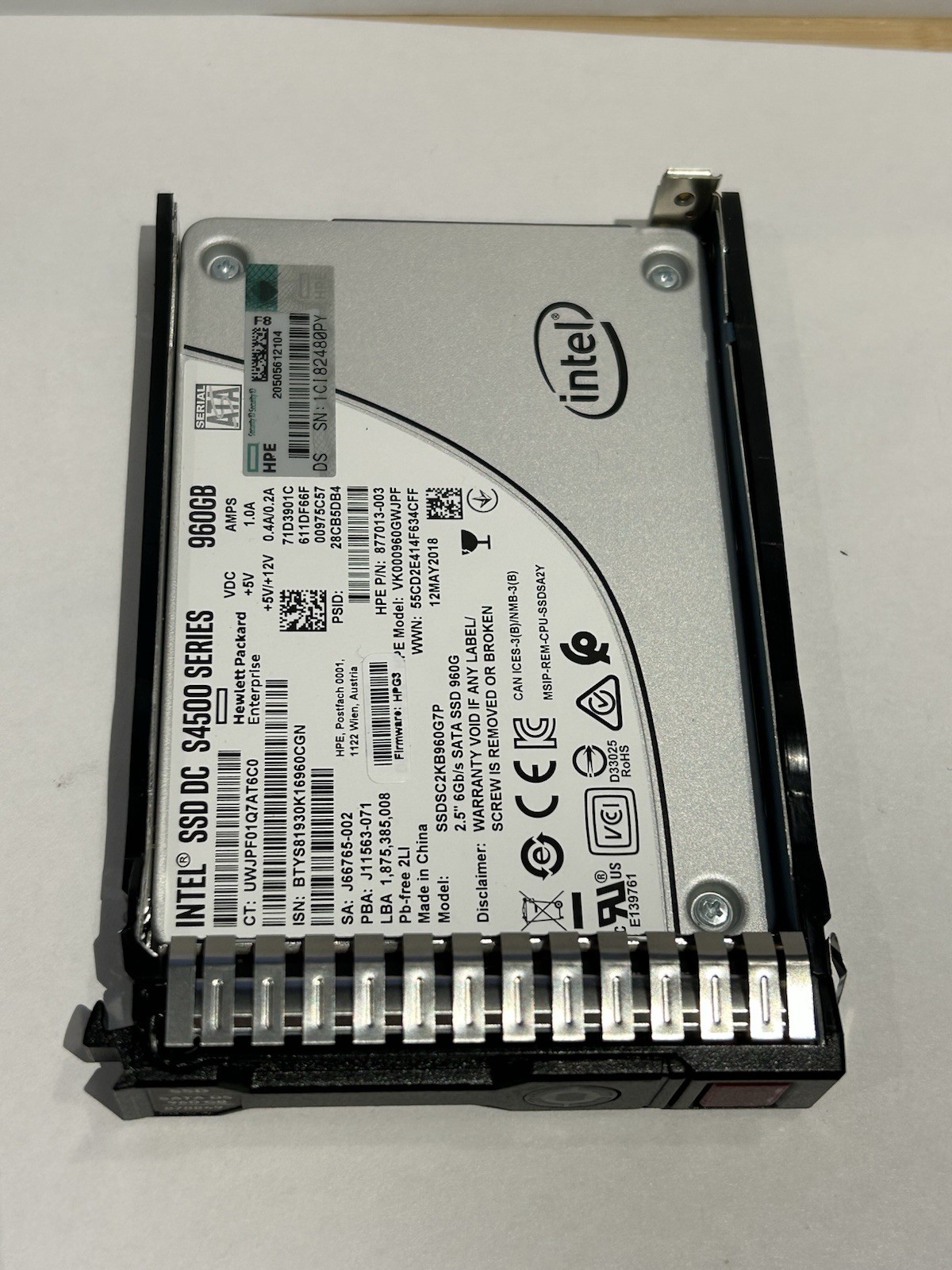 INTEL SSD DC S4500 Series 960GB SATA With HP Carrier 877013-003
