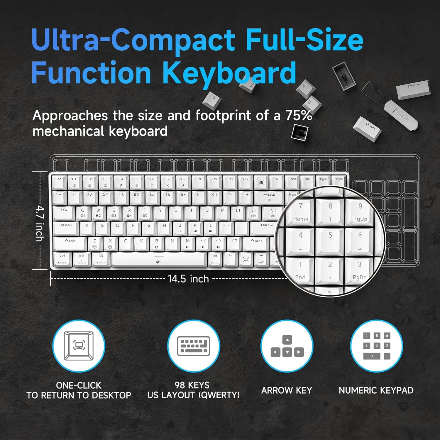 TMKB T98SE Mechanical Gaming Keyboard, Number Pad, LED Backlit NEW 