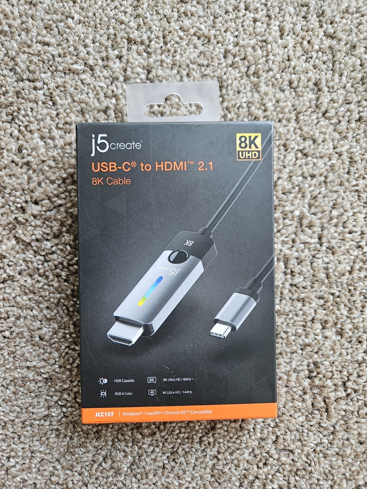 J5Create USB-C to HDMI 2.1 8K Cable JCC157 Plug and Play Connection Gray/Black