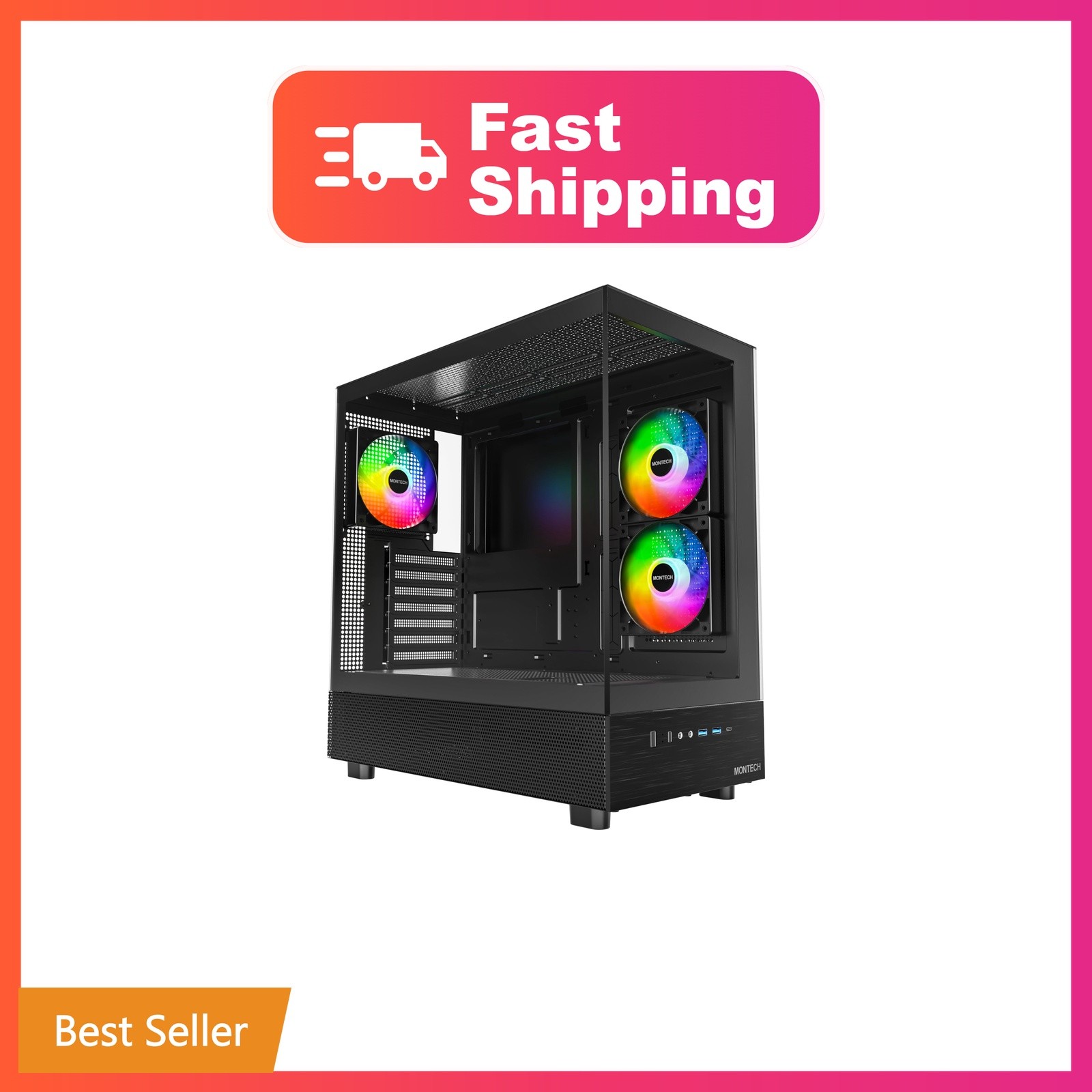 Montech XR ATX Gaming PC Case, Black