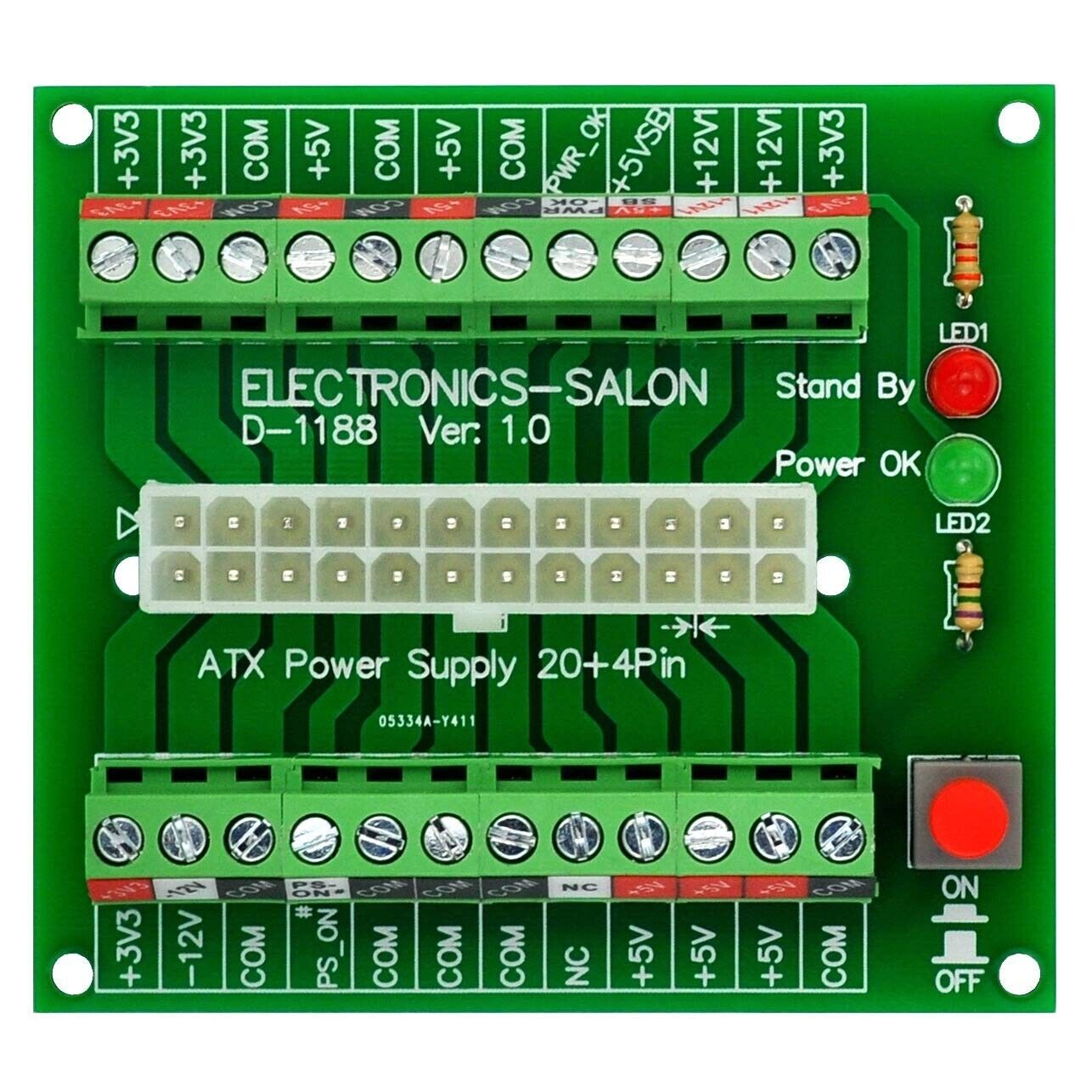 ELECTRONICS-SALON 24/20-PIN ATX DC POWER SUPPLY BREAKOUT BOARD MODULE