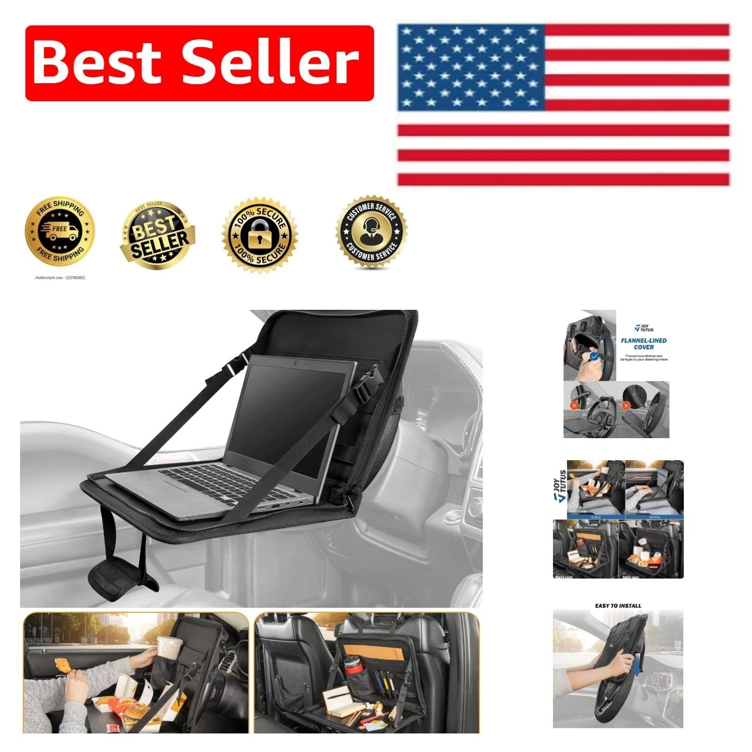 Adjustable Black Car Work Table and Eating Tray for Busy Families & Commuters
