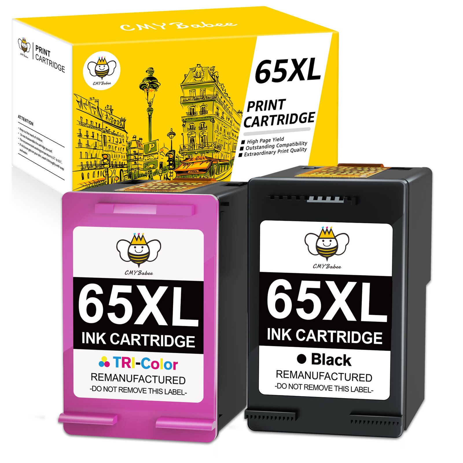 65XL Ink Replacement for HP DeskJet 2622 2632 2652 3720 ENVY 5052 5055 Printers