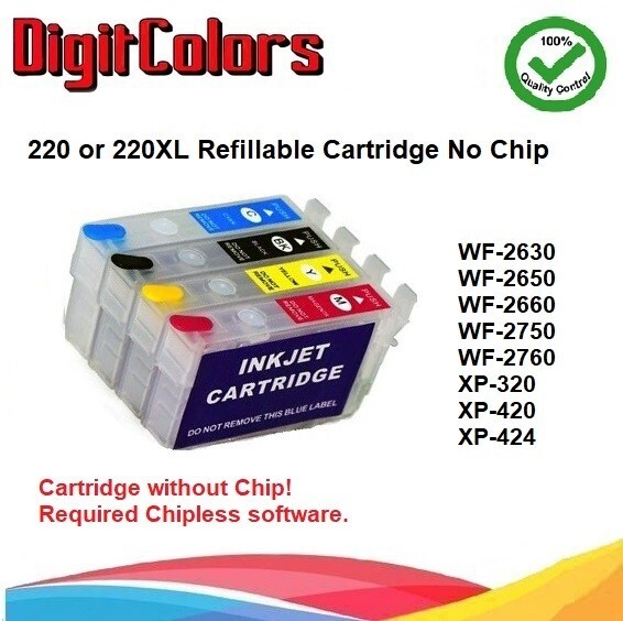 220 220XL Alternative No Chip Refillable Cartridge WF-2660 XP-320 XP-420 XP-424
