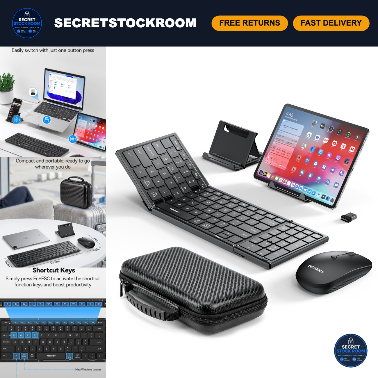 Foldable Wireless Bluetooth Keyboard & Mouse Combo, Rechargeable Travel Set for