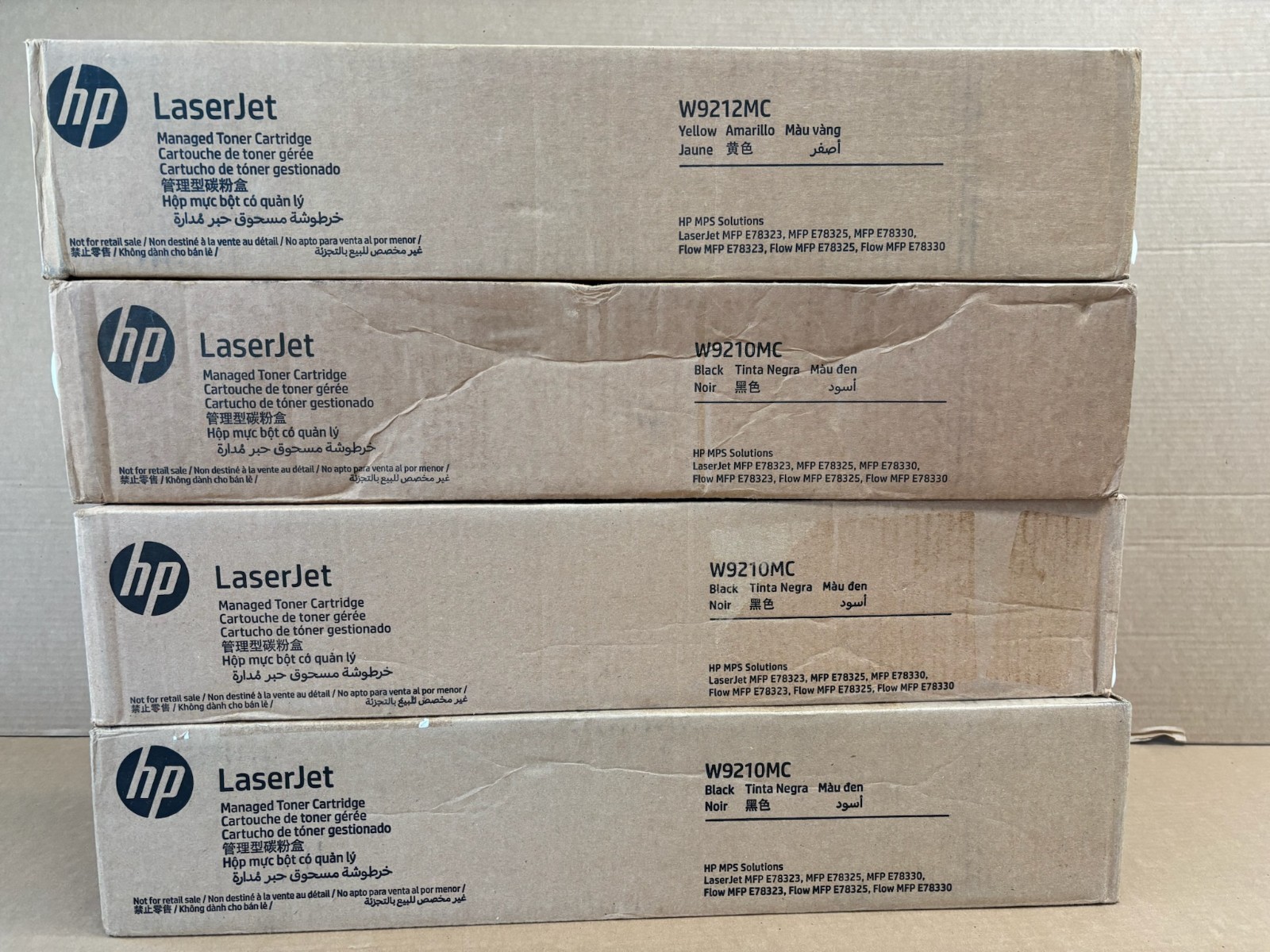 4 Genuine HP LaserJet MFP E78323,  E78325 Yellow & Black Toners W9210MC, W9212MC
