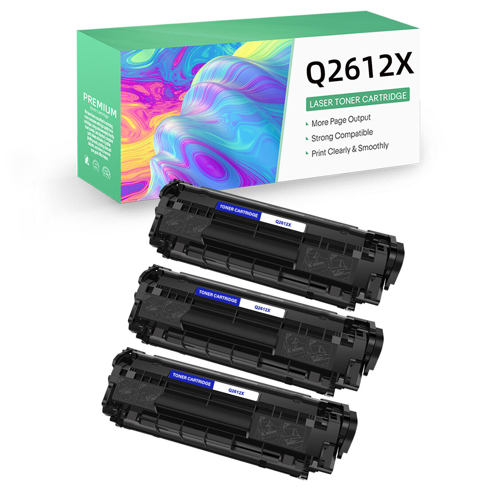 3PK Q2612X Toner Cartridge Compatible with HP LaserJet 3050Z 3052 3055 Printer