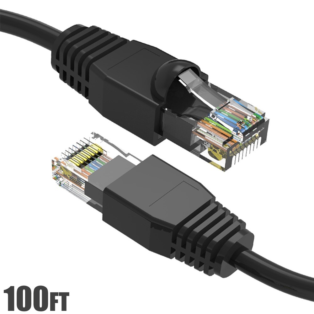 100FT Cat6A RJ45 Network LAN Ethernet UTP Patch Cable Gold 24AWG Copper Black