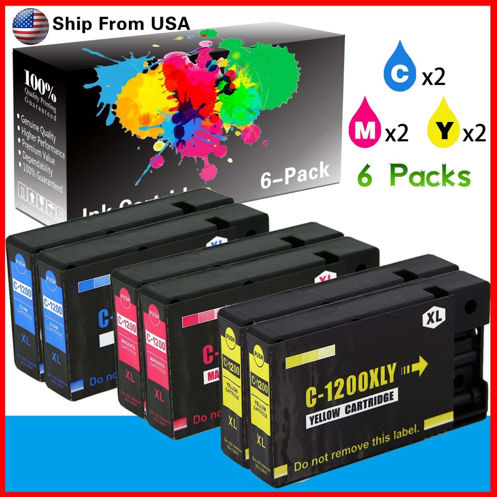 6PK Canon PGI-1200 Color Ink Cartridge for MAXIFY MB2720 MB2120 MB2020