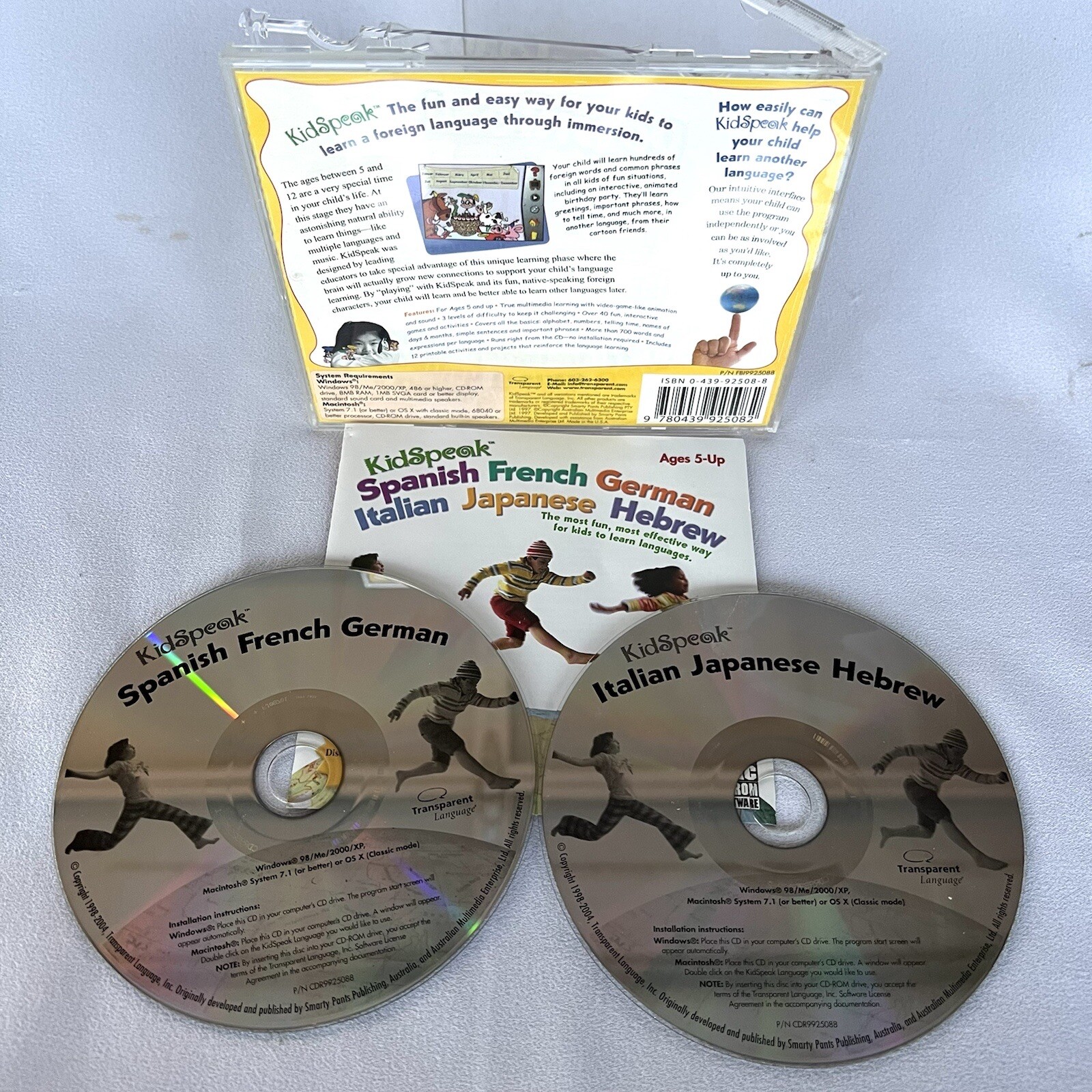 KidSpeak Spanish French German Italian Japanese Hebrew CD Rom Language Learning