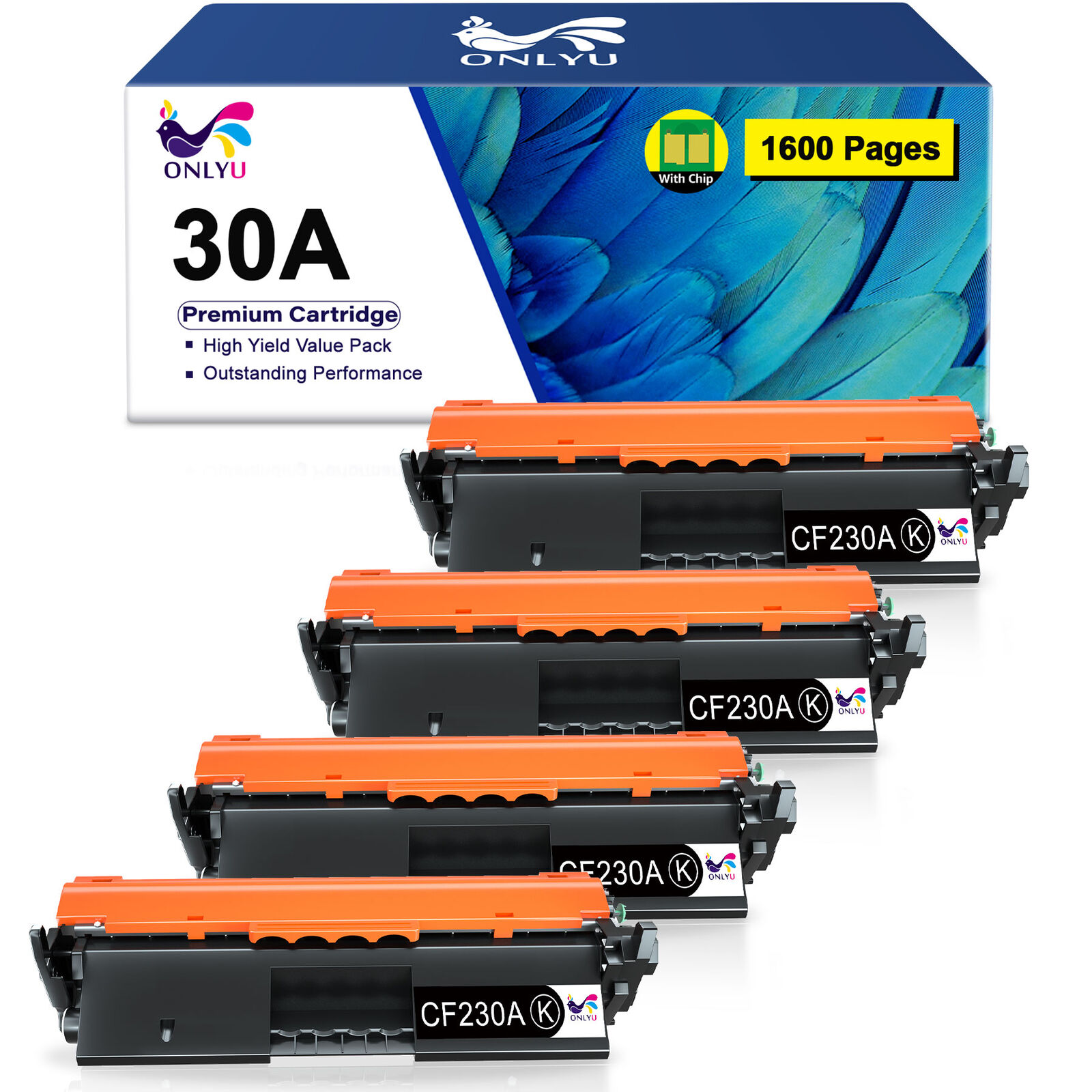 4-Pack 30A Toner Cartridge compatible for HP CF230A CF230X MFP M227fdn M227sdn