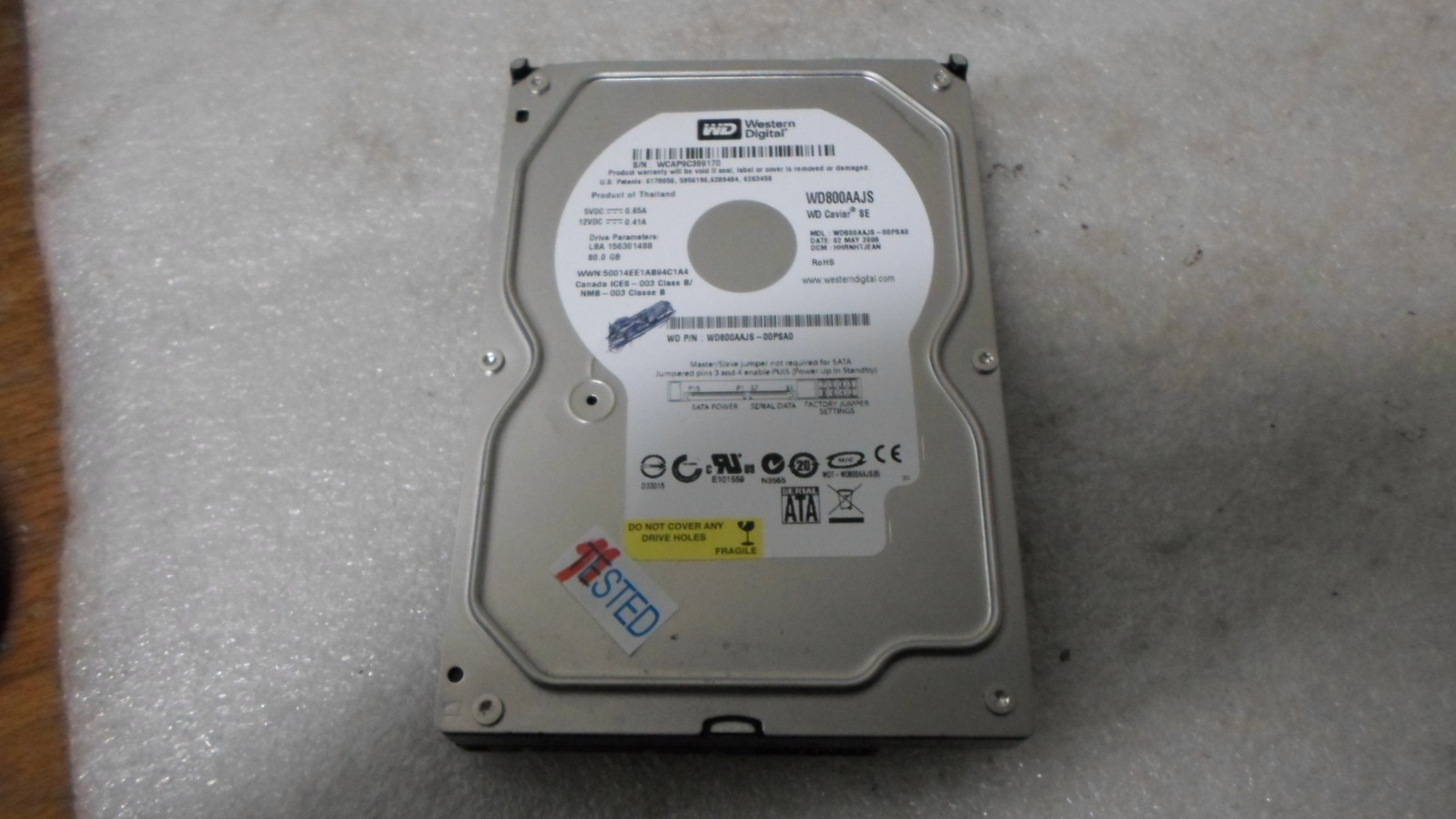 Western Digital WD800AAJS-00PSA0 WD800AAJS 80GB SATA 7.2K Hard Drive TESTED