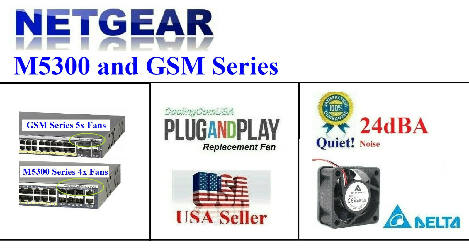 1x Quiet Replacement Fan for Netgear M5300 and GSM Series