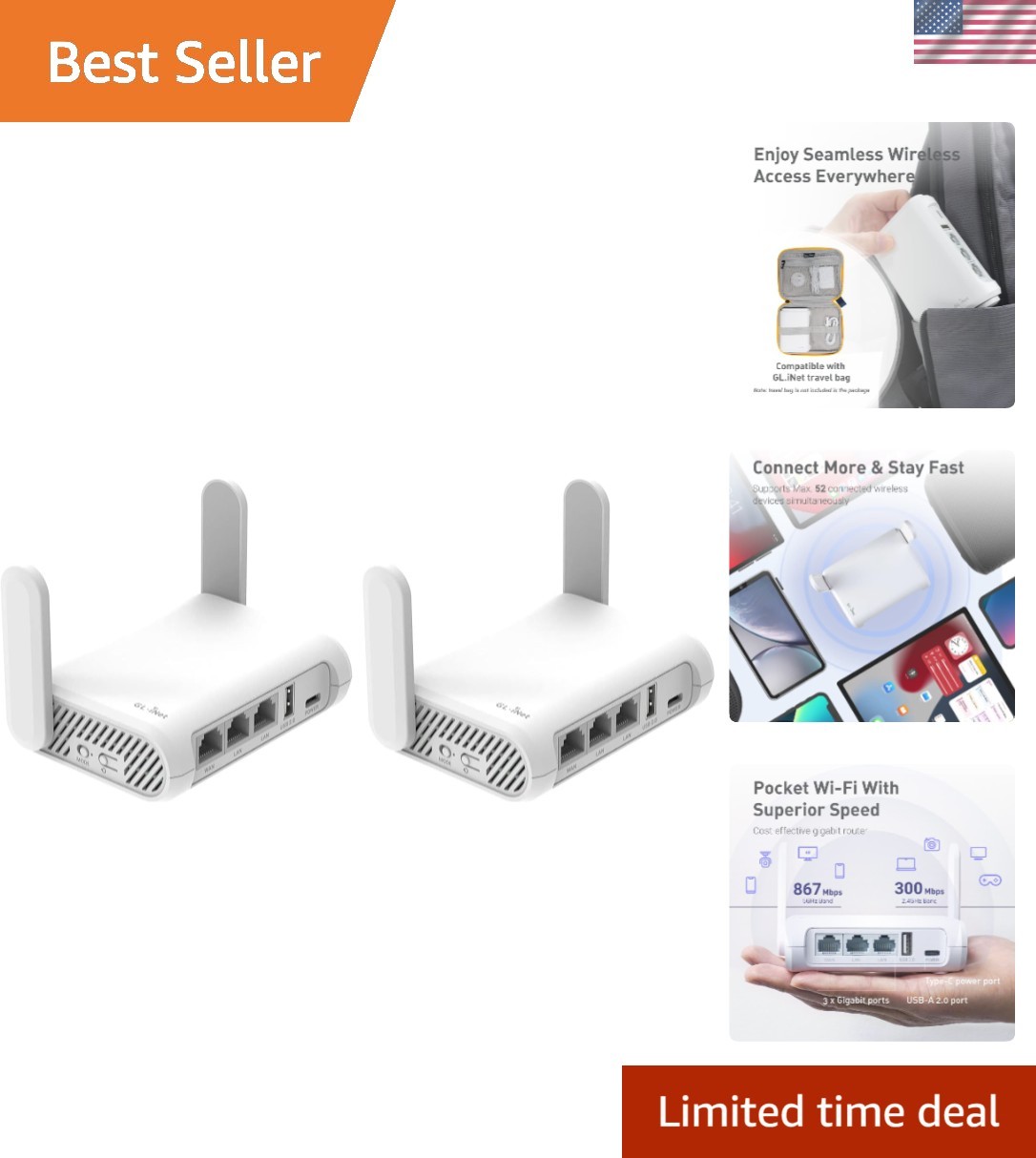 GL- Opal Travel Router, AC1200 Dual-Band Wi-Fi Pack of 2