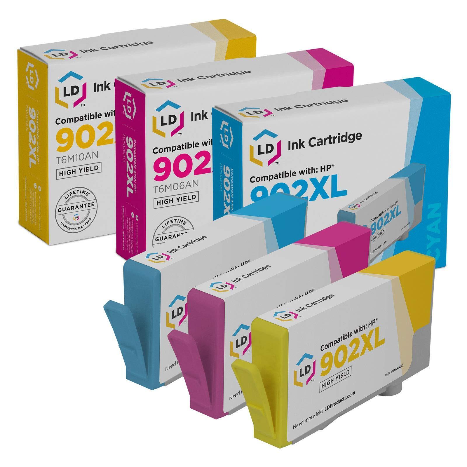 LD Products 3PK Replacement HP 902xl 902 XL Cyan Magenta Yellow Ink Cartridges