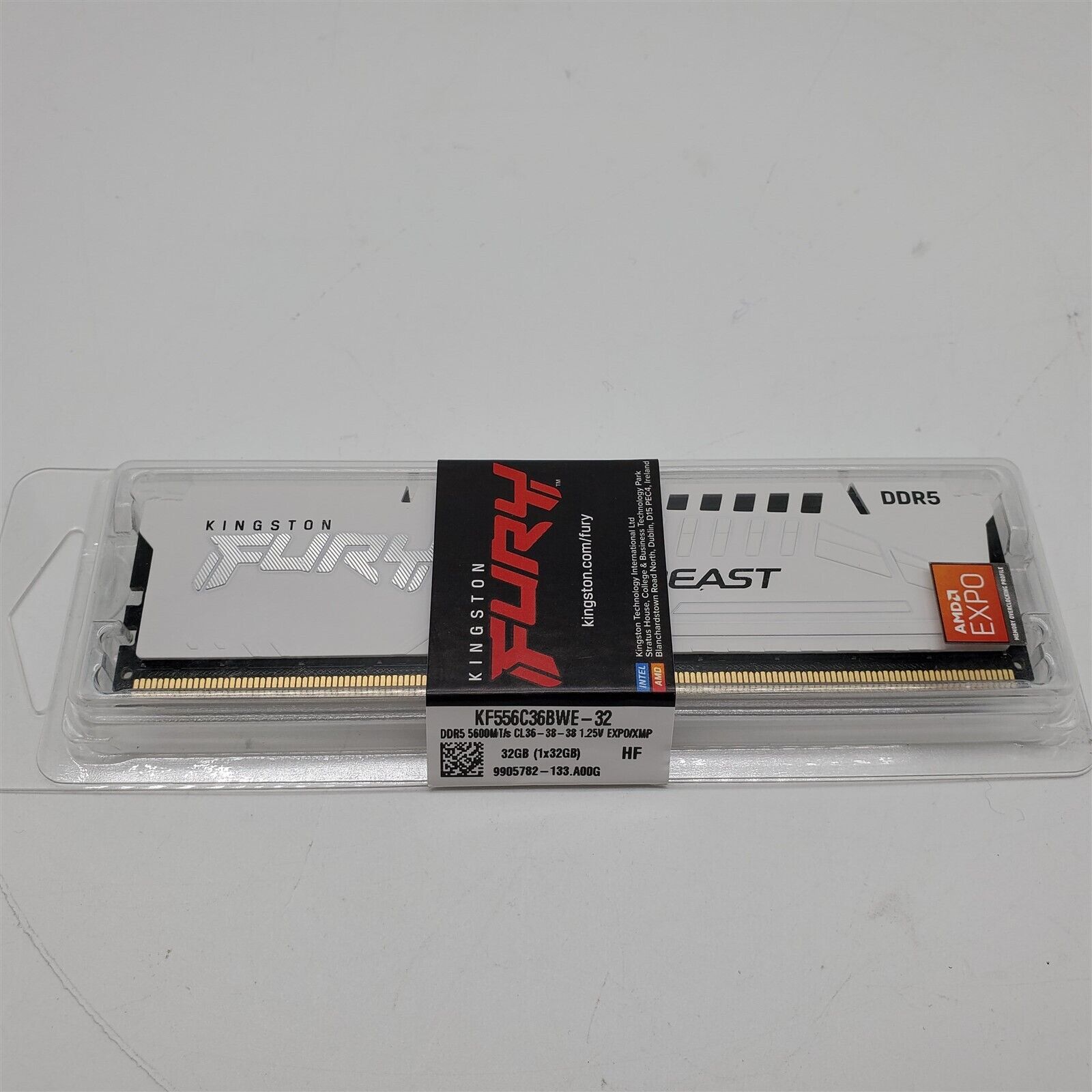 -NEW- Kingston FURY Beast White RGB 32GB 5600MT/s CL36 DDR5 Expo DIMM