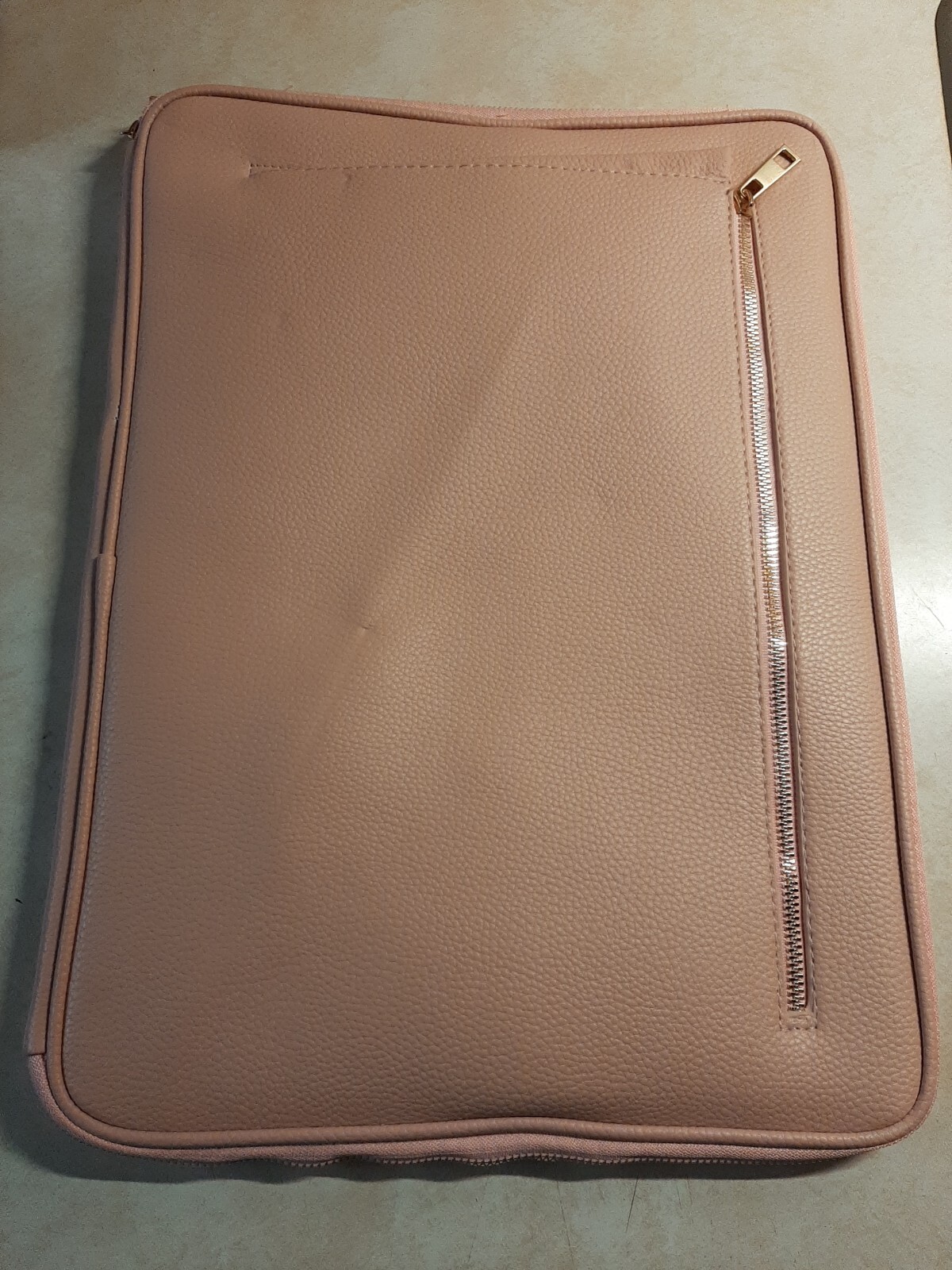 Threshold Tech Laptop Storage Pouch Pink Faux Leather Gold Zip 1.5"X11.25"X15.75