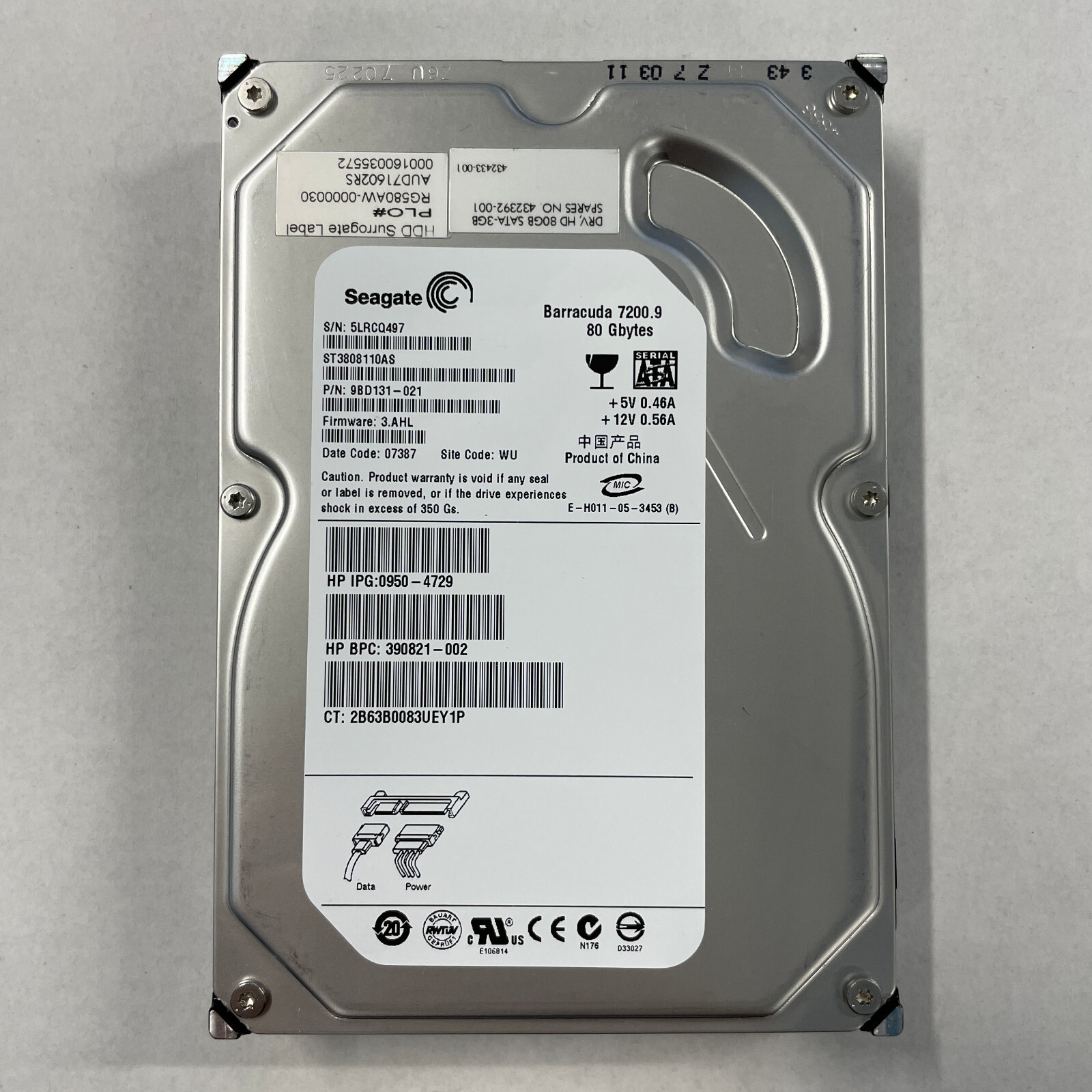Seagate Barracuda 80GB 3.5" SATA HDD 3.0Gb/s 7200 RPM 8MB Cache ST3808110AS