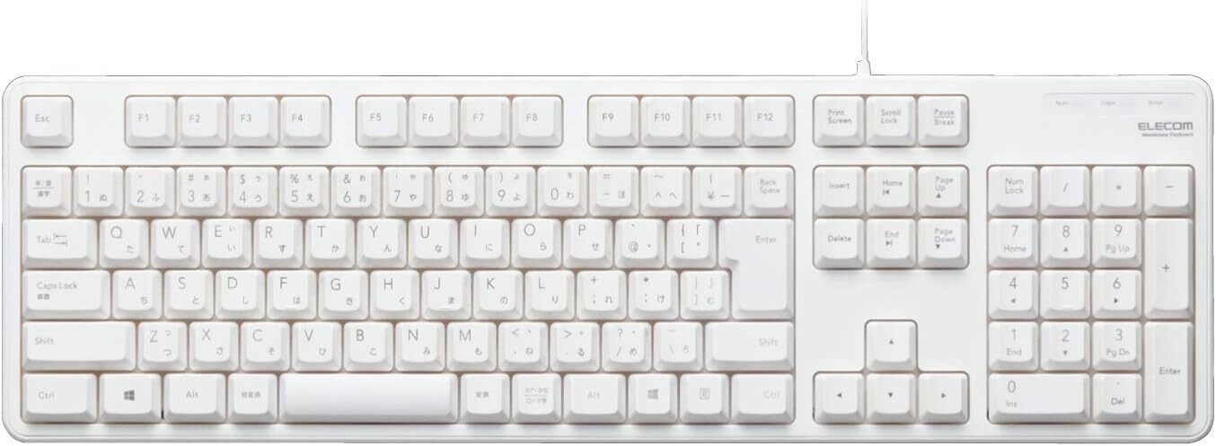 ELECOM Keyboard Wired Membrane Full Keyboard White TK-FCM104XWH