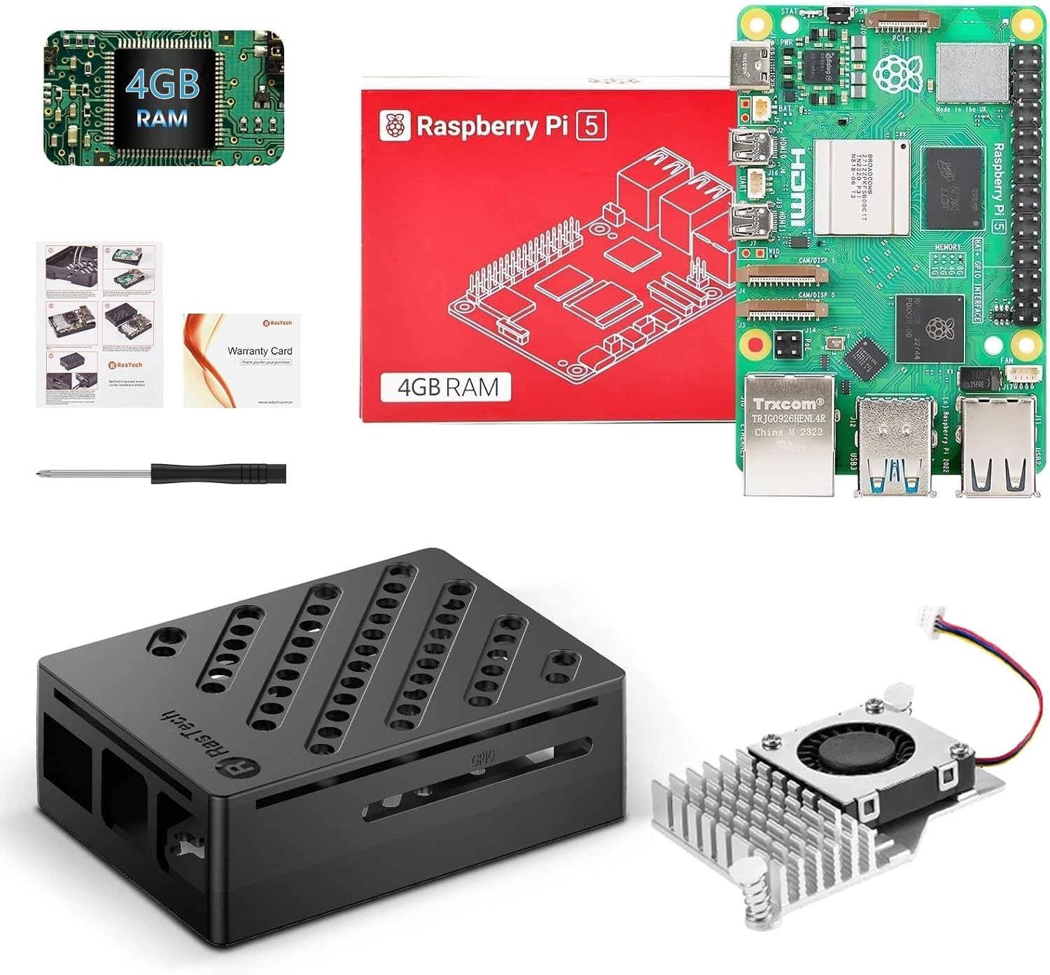 RasTech Raspberry Pi 5 Kit 4GB RAM with 5 Case,Active Cooler,Screwdrive...