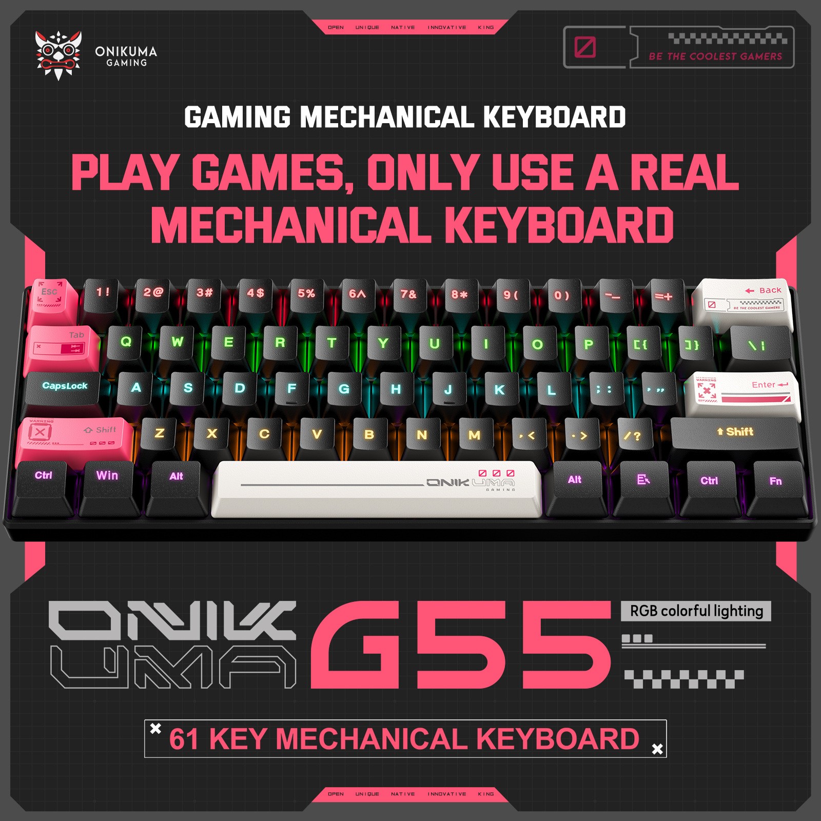 ONIKUMA G55 60% Mechanical Gaming Keyboard RGB Backlit Brown Switch Wired