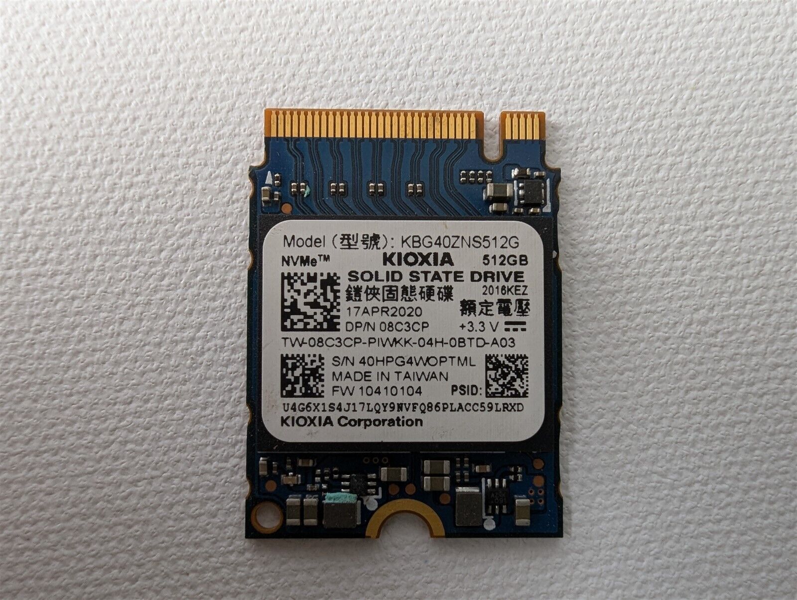 Toshiba Kioxia 512GB KBG40ZNS512G 08C3CP 2230 30mm M.2 NVMe PCIe Drive 