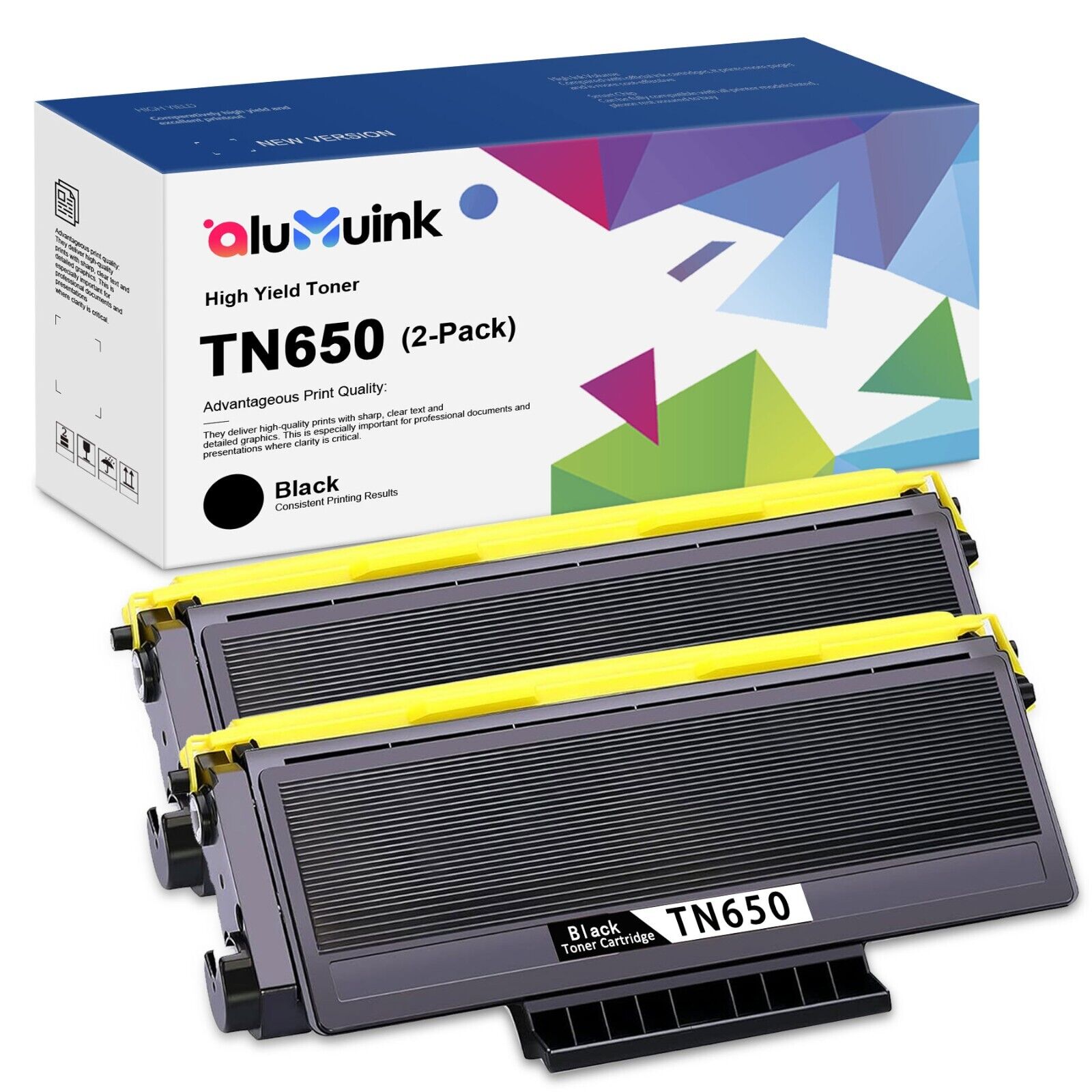 2 Black High Yield TN650 Toner Replacement for Brother TN650 HL-5250DN HL-5280DW